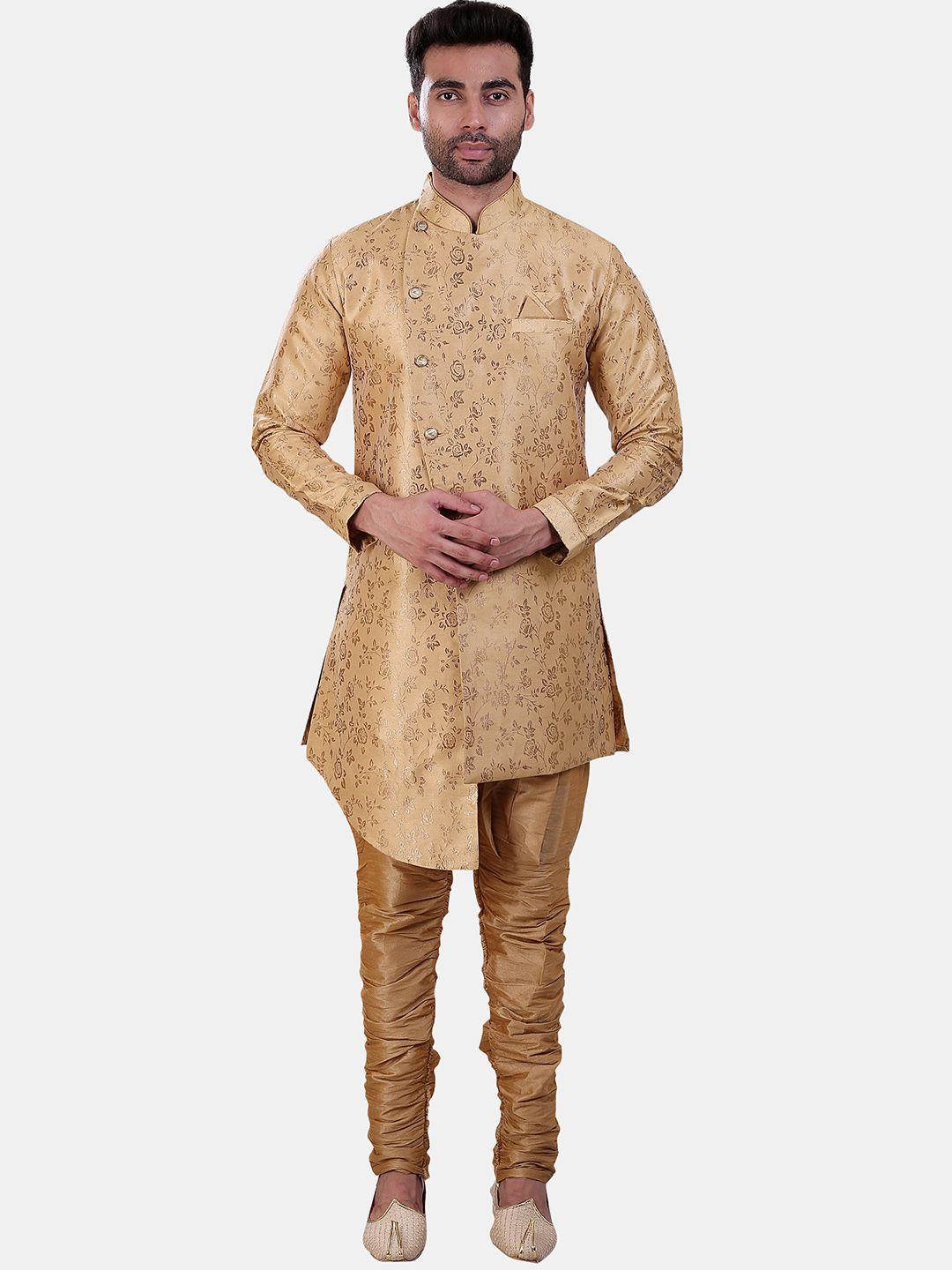 avaeta floral printed mandarin collar asymmetric sherwani with patiyala