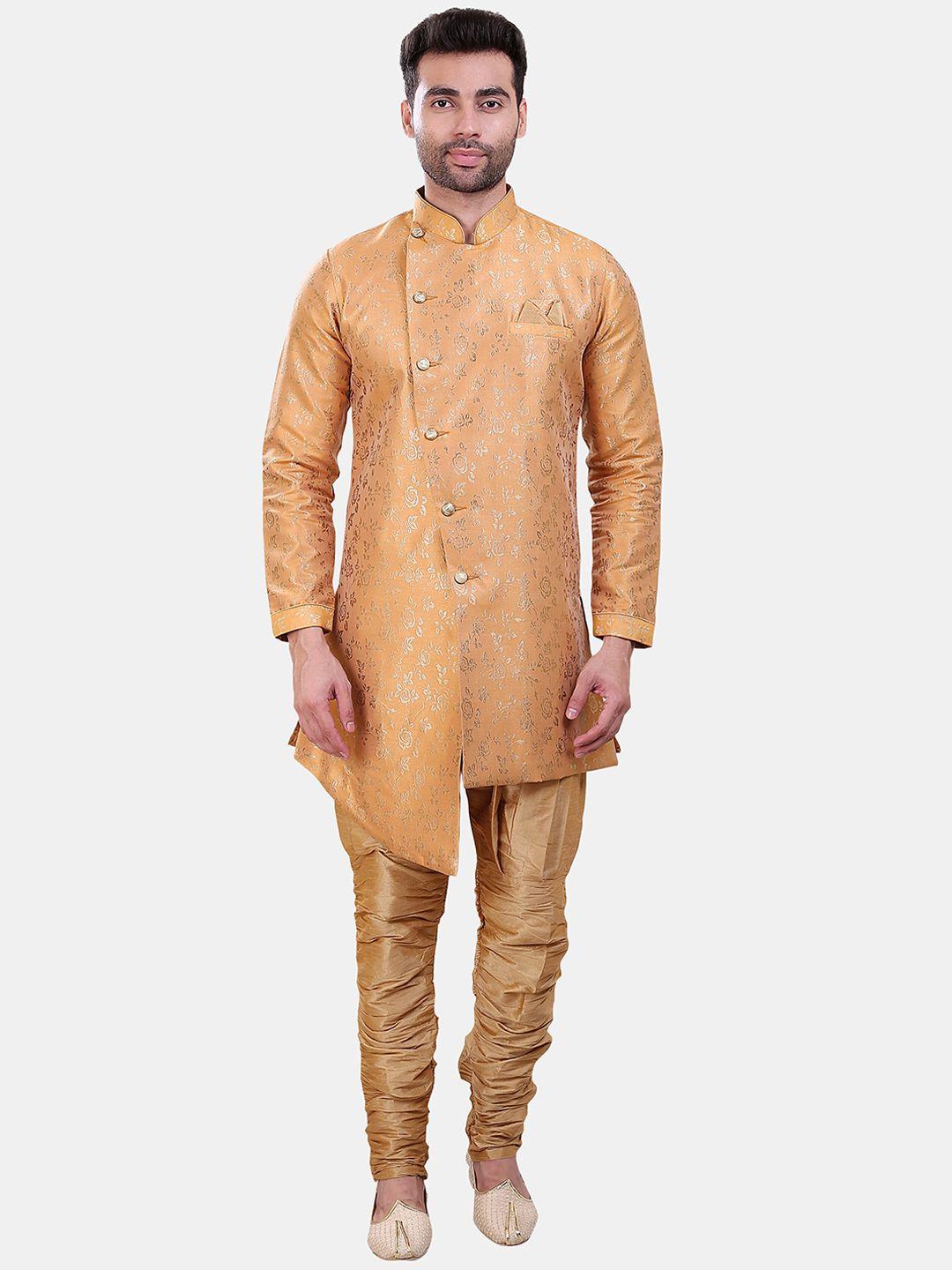 avaeta floral printed mandarin collar asymmetric sherwani with patiyala