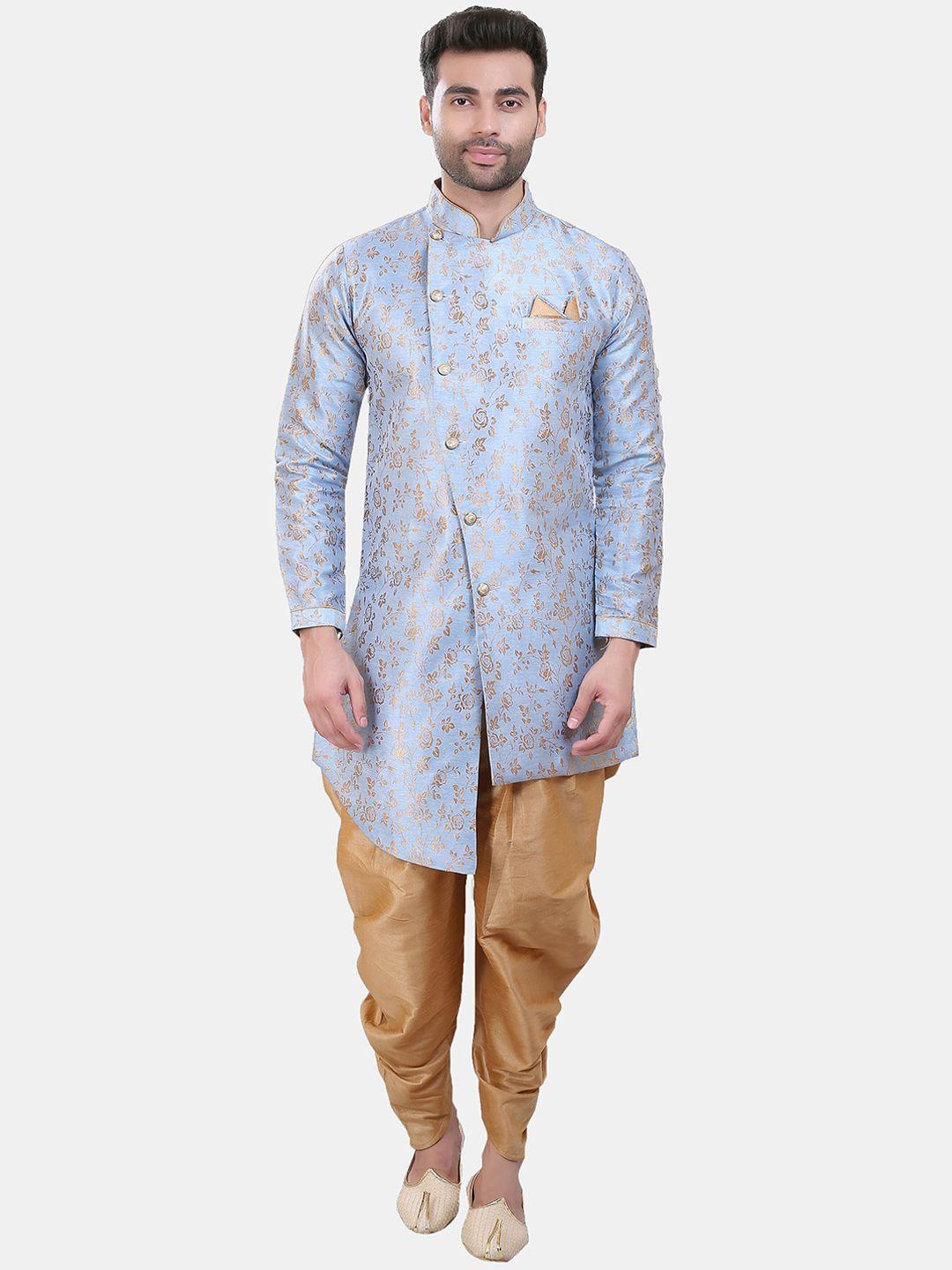 avaeta floral printed mandarin collar asymmetric sherwani with patiyala