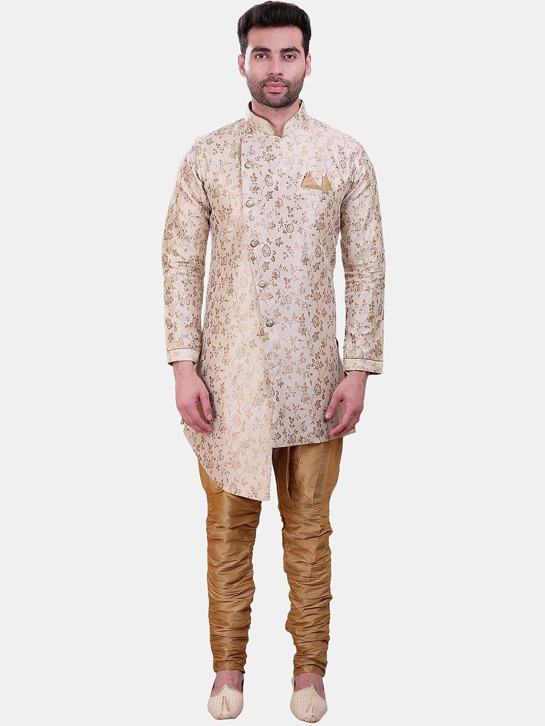 avaeta floral printed jacquard sherwani with churidar