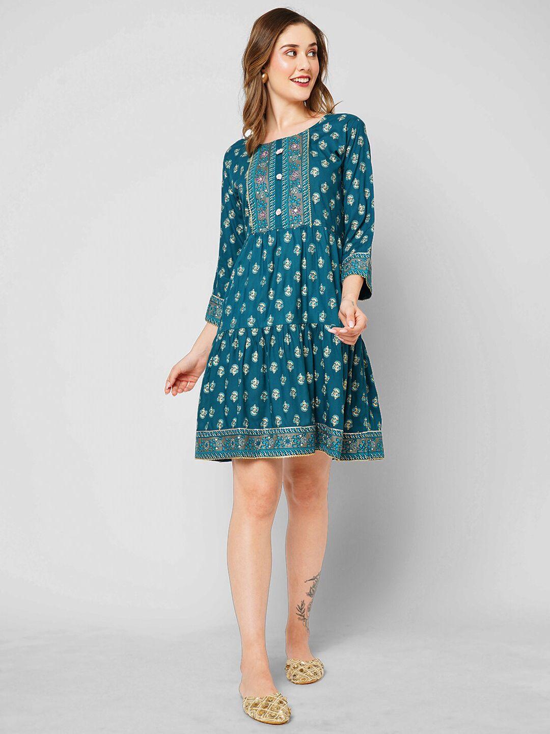 kiana ethnic motifs printed gotta patti gathered fit & flare ethnic dress