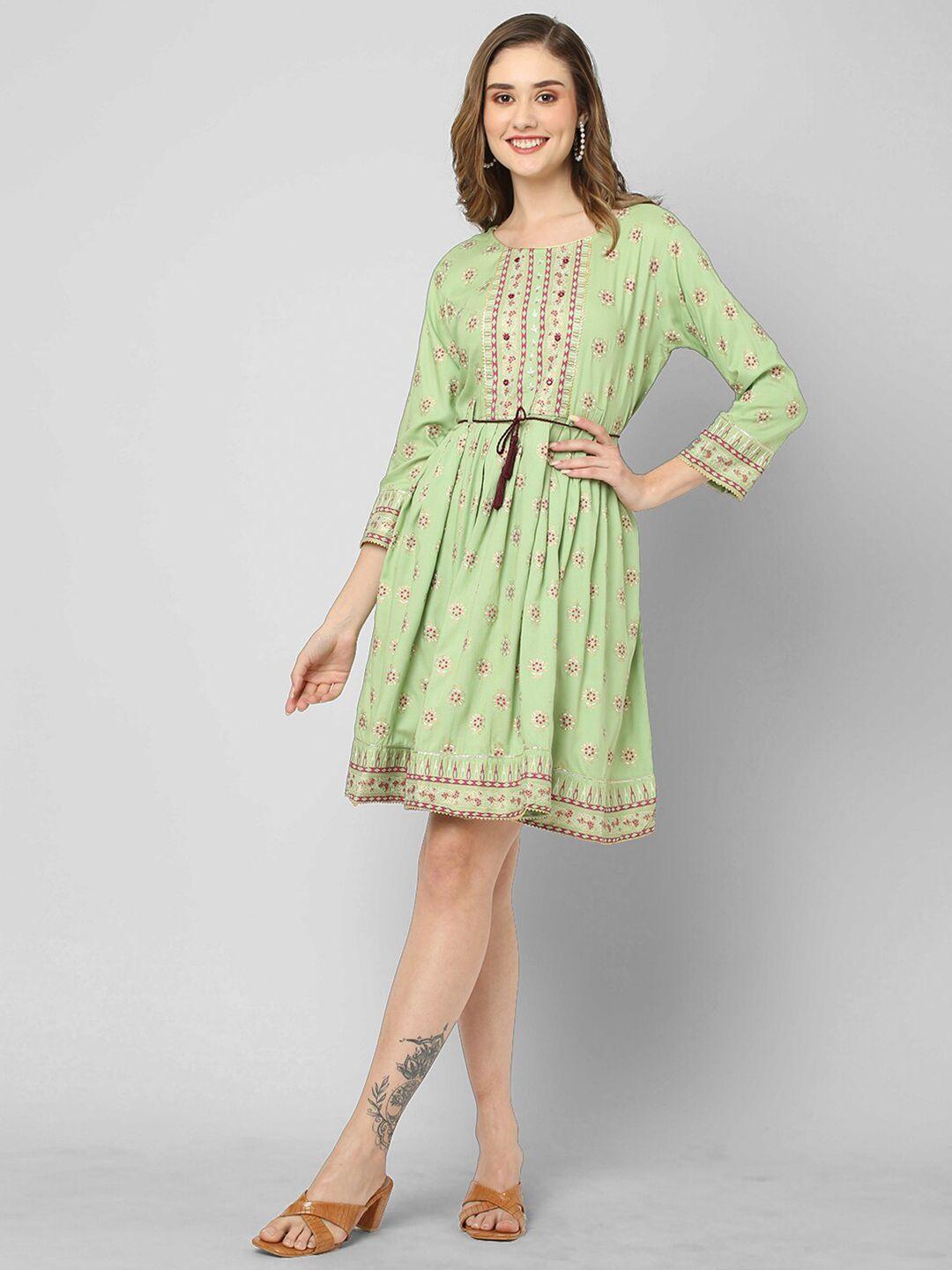 kiana ethnic motifs printed gotta patti gathered fit & flare ethnic dress