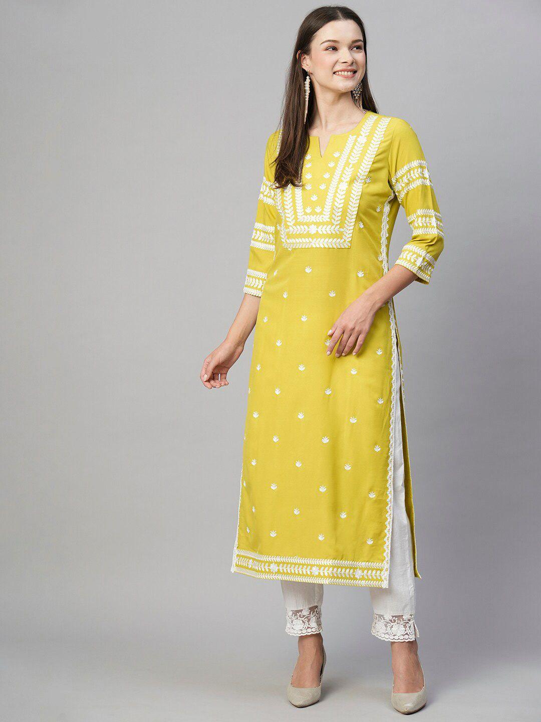 kalini floral embroidered thread work straight kurta