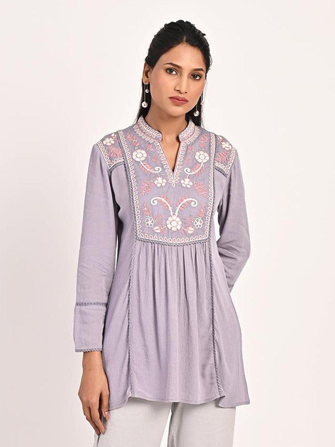 lakshita floral embroidered mandarin collar tunic