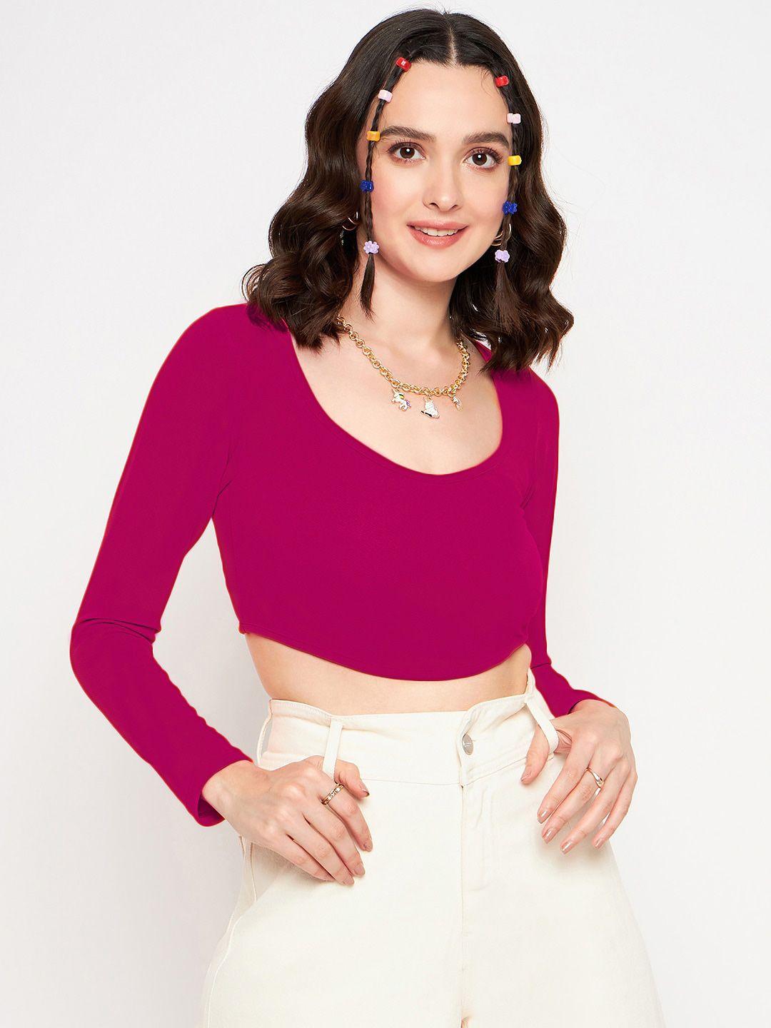 uptownie lite maroon scoop neck long sleeves crop top