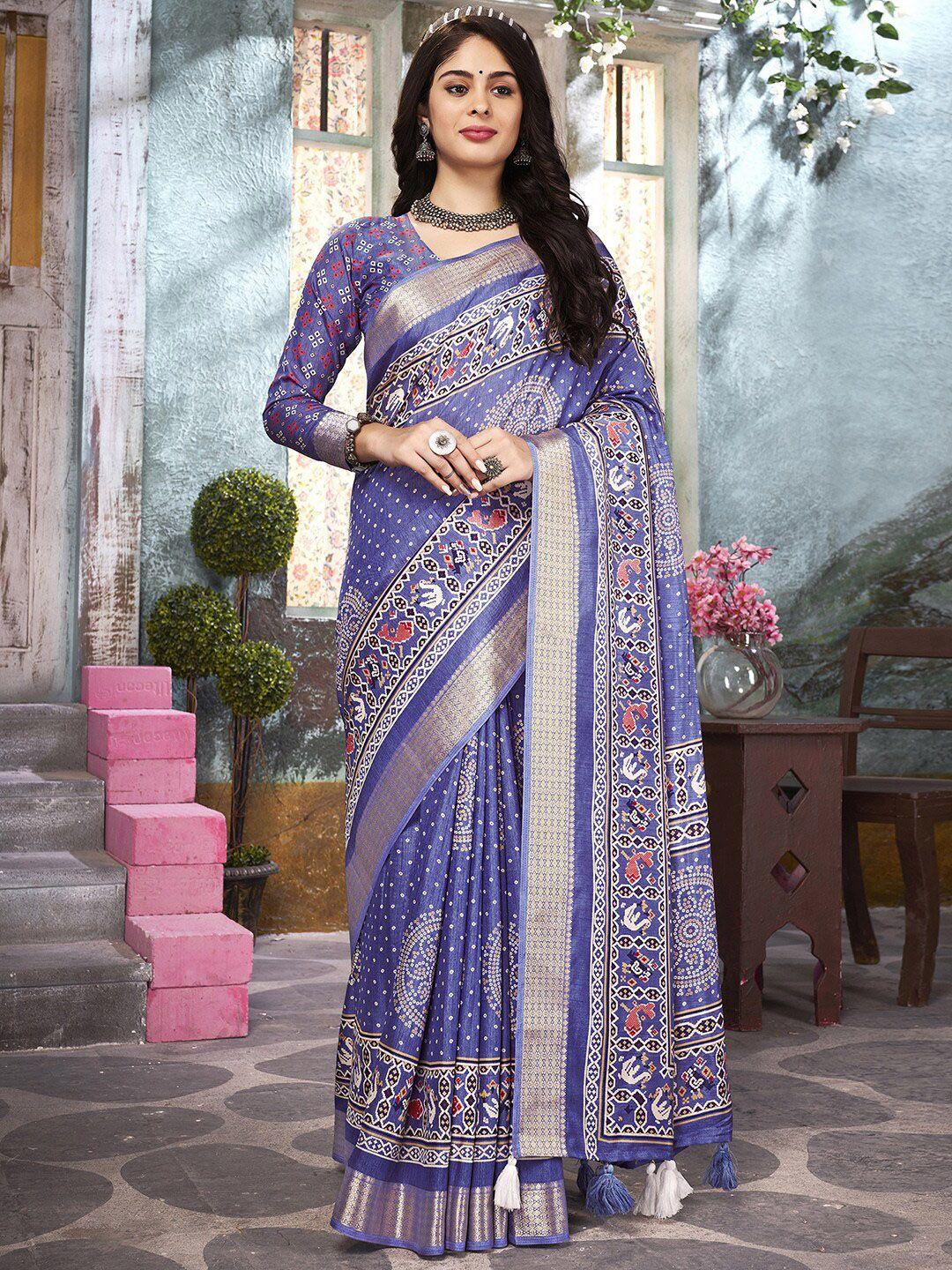 anouk printed zari bandhani saree