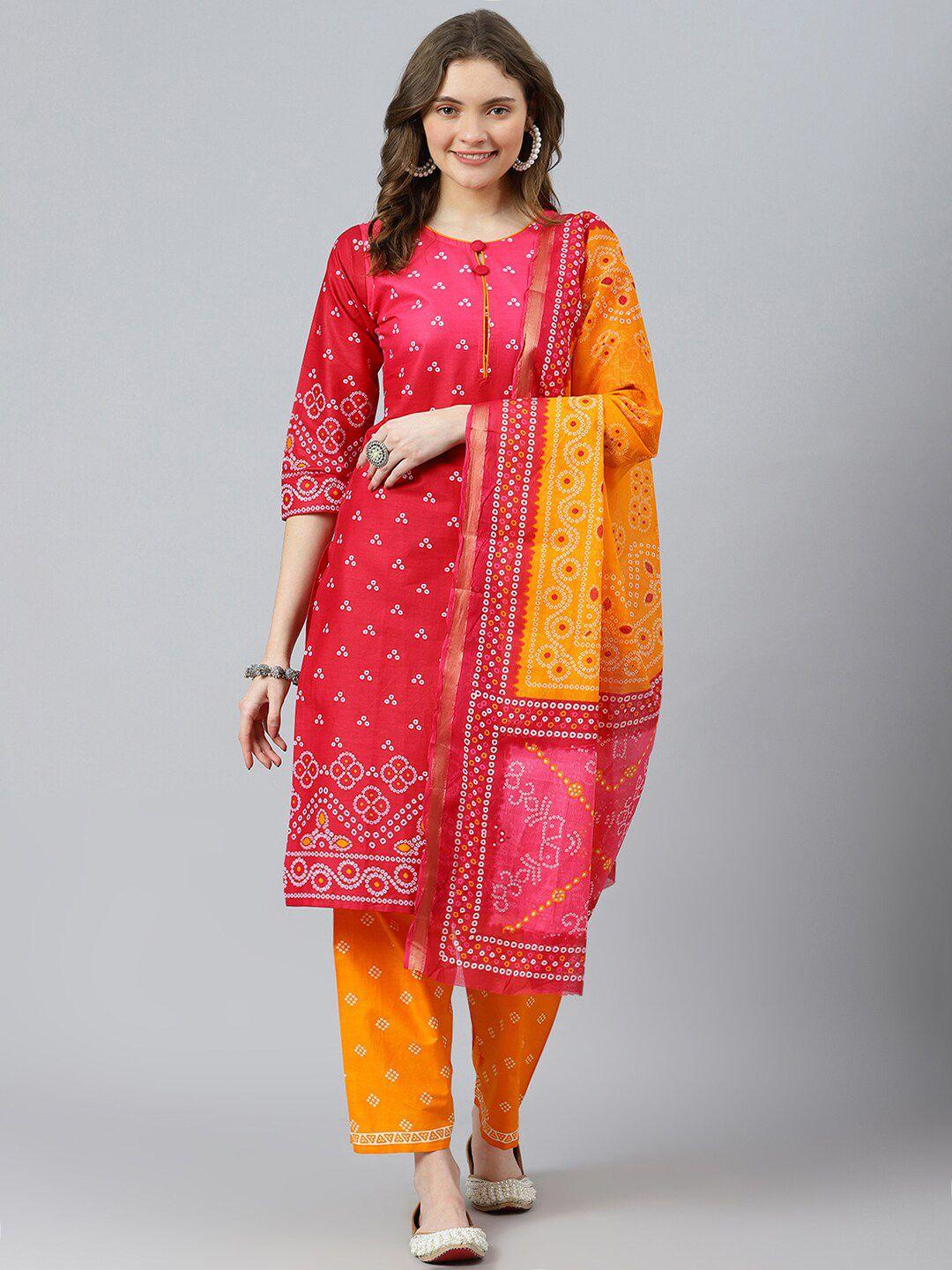 ratan bandhani printed pure cotton kurta with trousers & dupatta