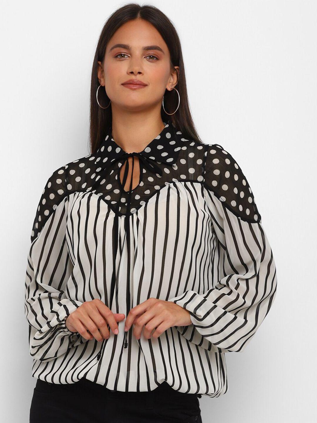 taurus striped tie-up neck a-line top