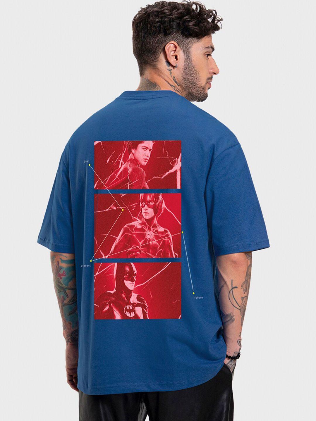 bewakoof blue flash hero graphic printed oversized t-shirt