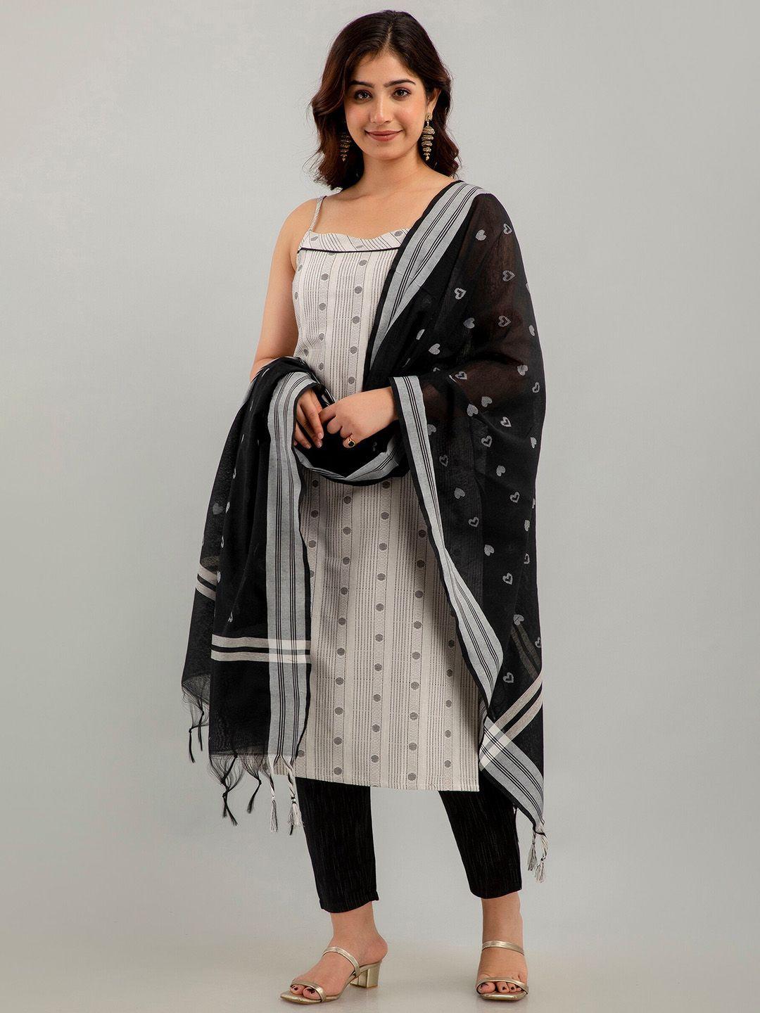 ckm striped regular kurta with trousers & with dupatta