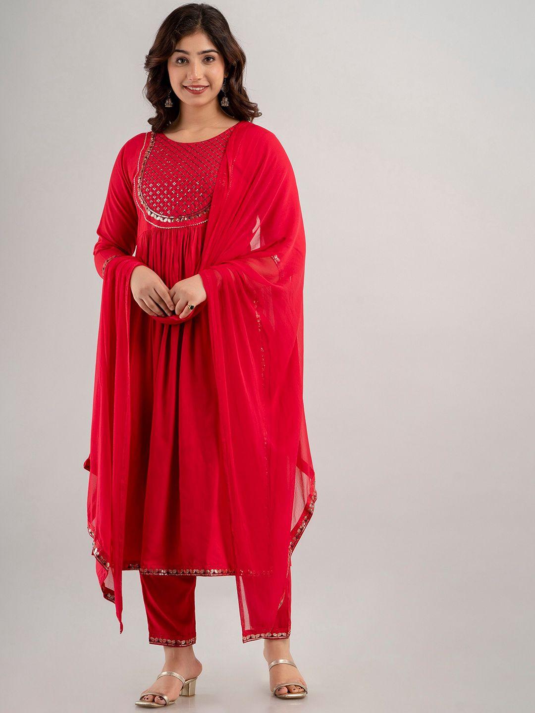 ckm embroidered high slit sequinned kurta with trousers & with dupatta