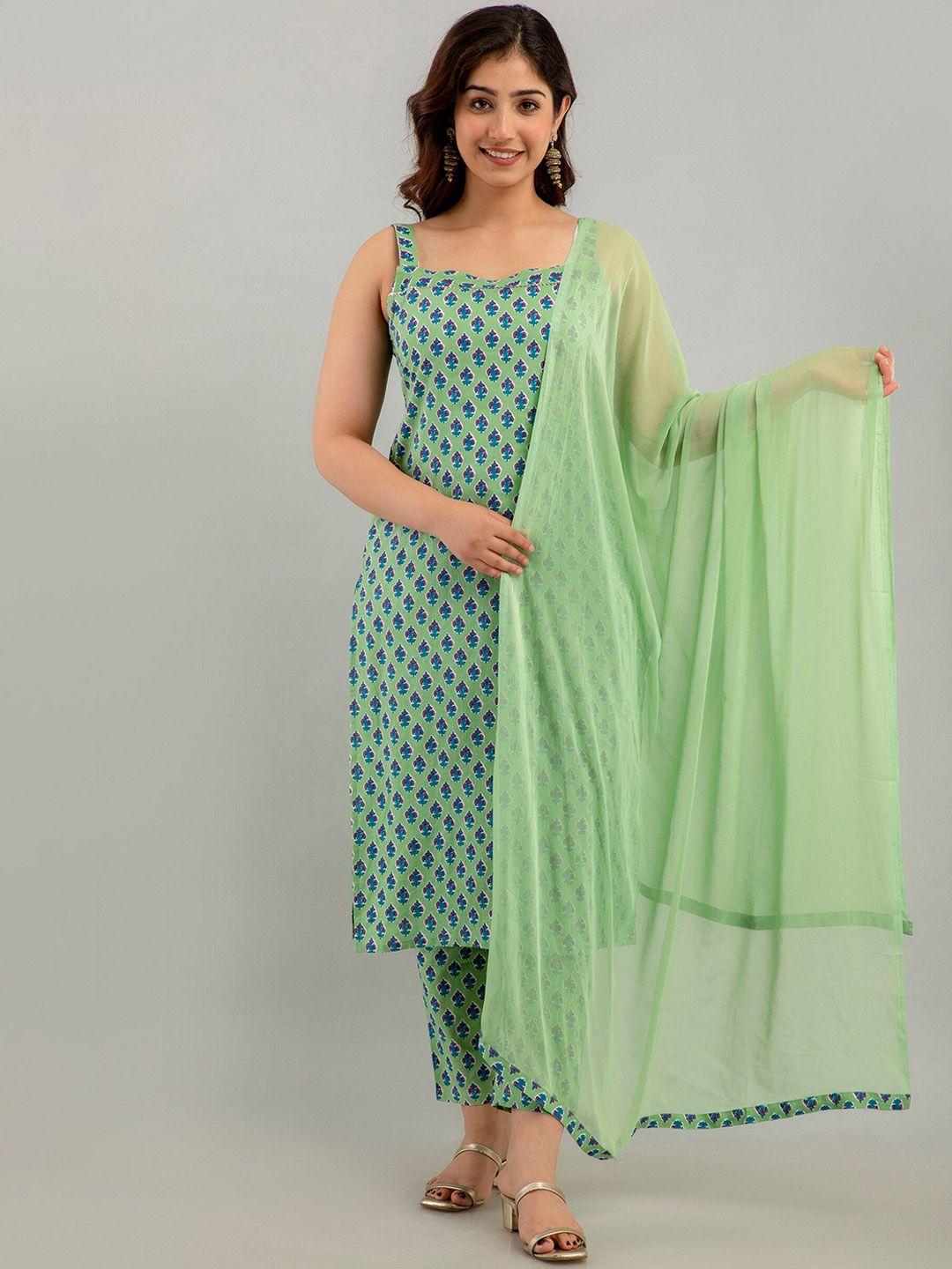 ckm floral printed pure cotton kurta with trousers & dupatta