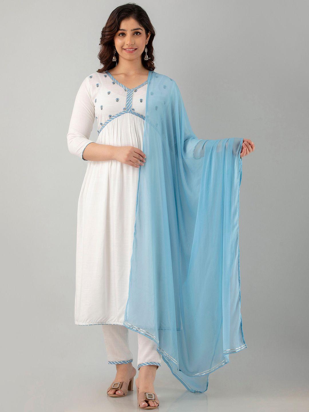 ckm embroidered high slit gotta patti kurta with trousers & dupatta