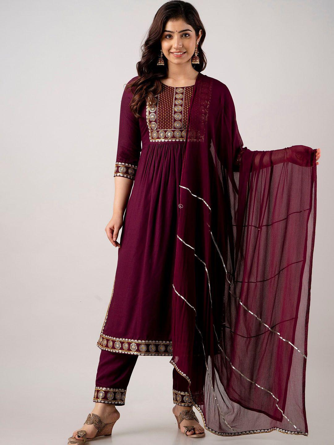 ckm ethnic motifs embroidered sequinned kurta with trousers & dupatta