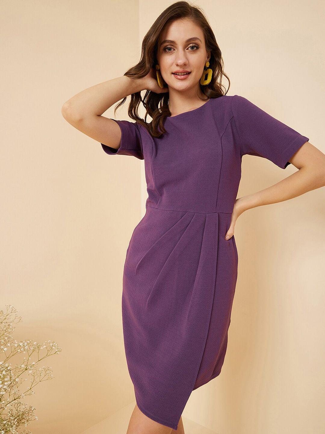 rare purple pleated detail sheath dress