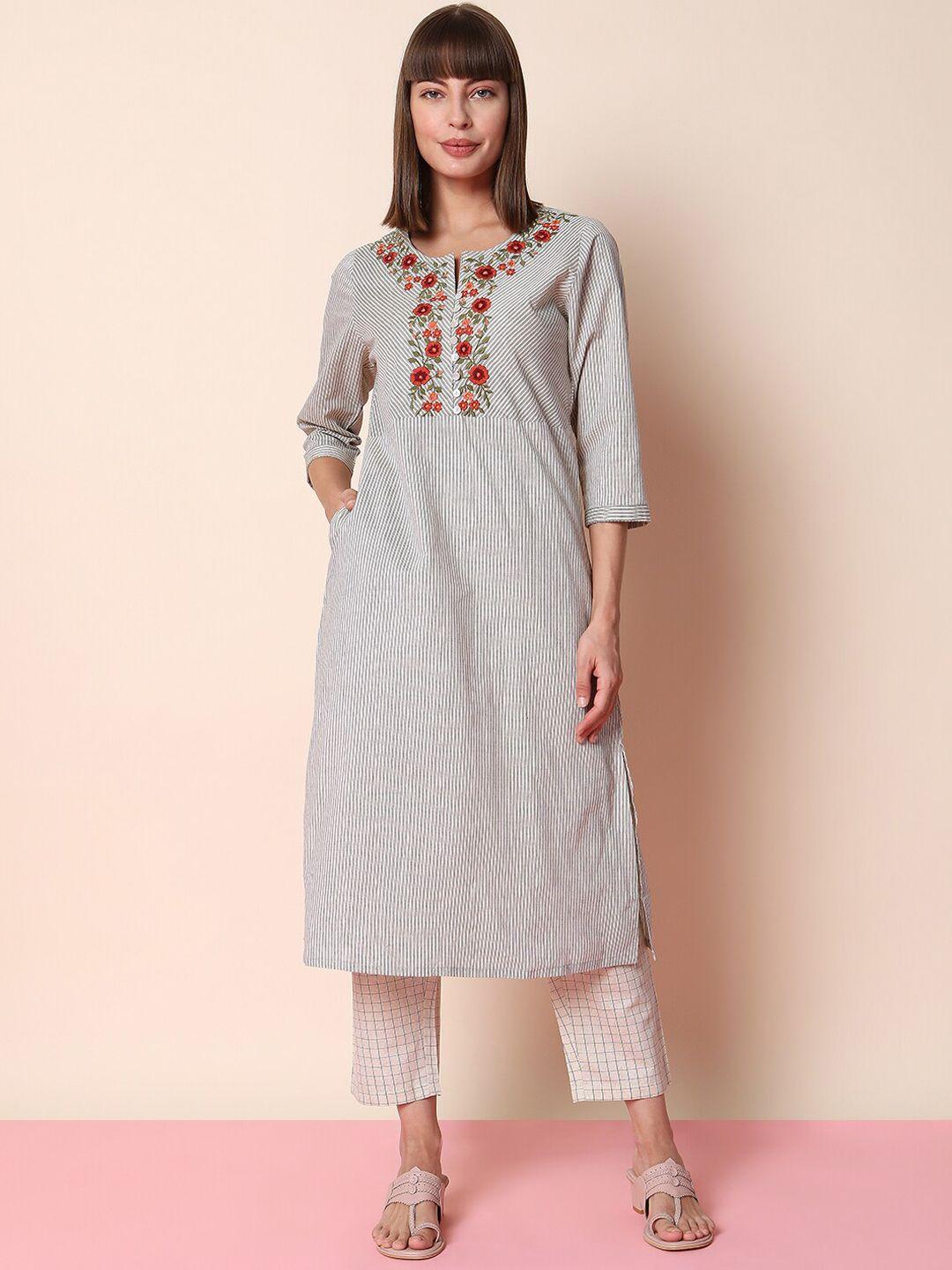 indifusion striped thread work kurta with trousers