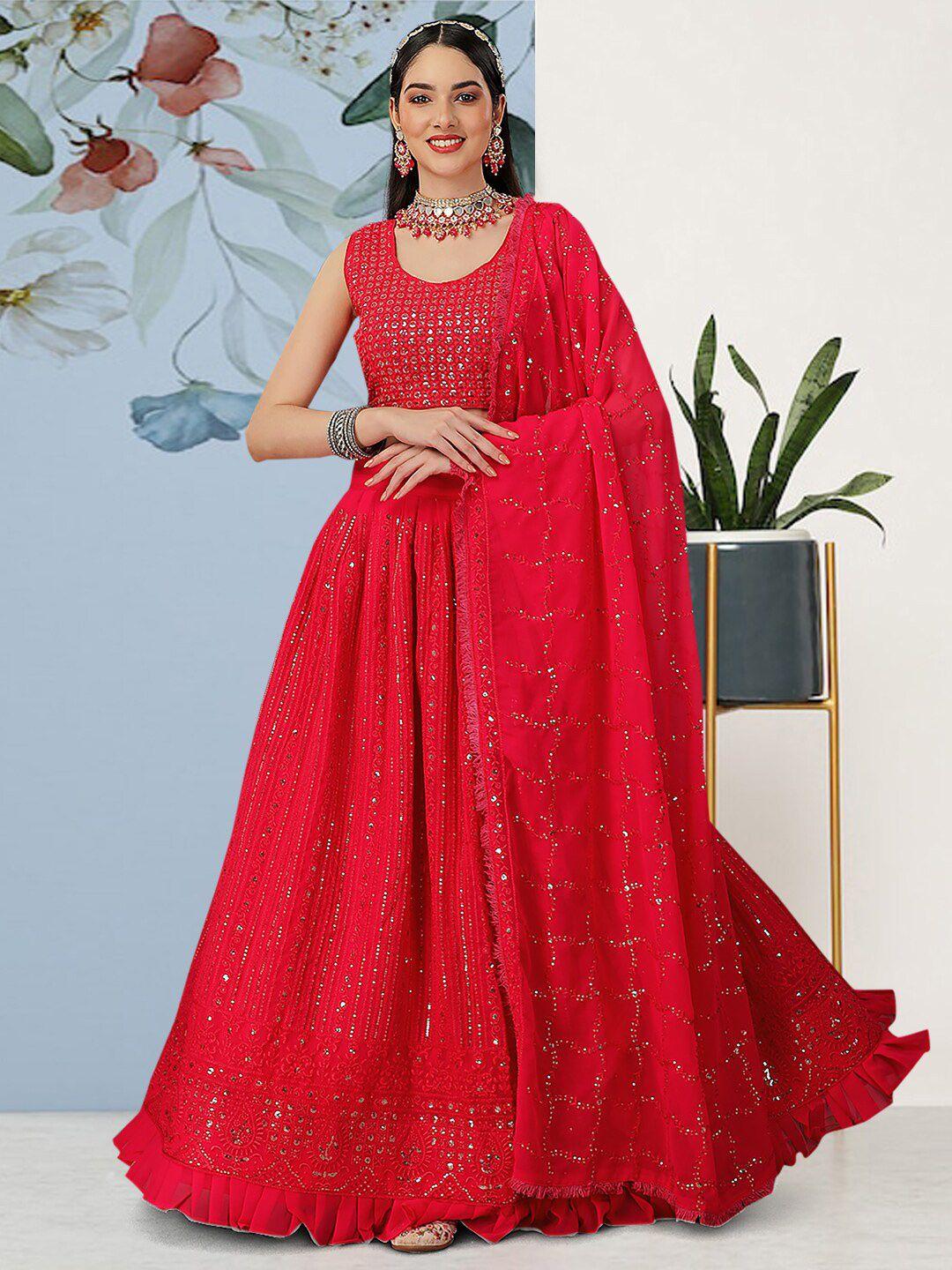 angroop sequinned embroidered semi-stitched lehenga & unstitched blouse with dupatta