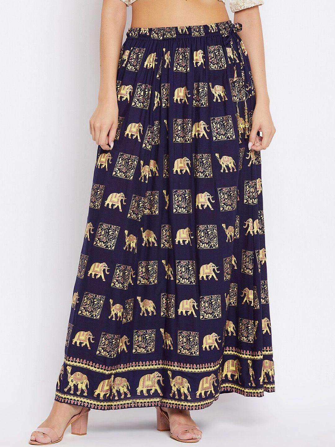 clora creation ethnic motifs printed flared maxi skirts