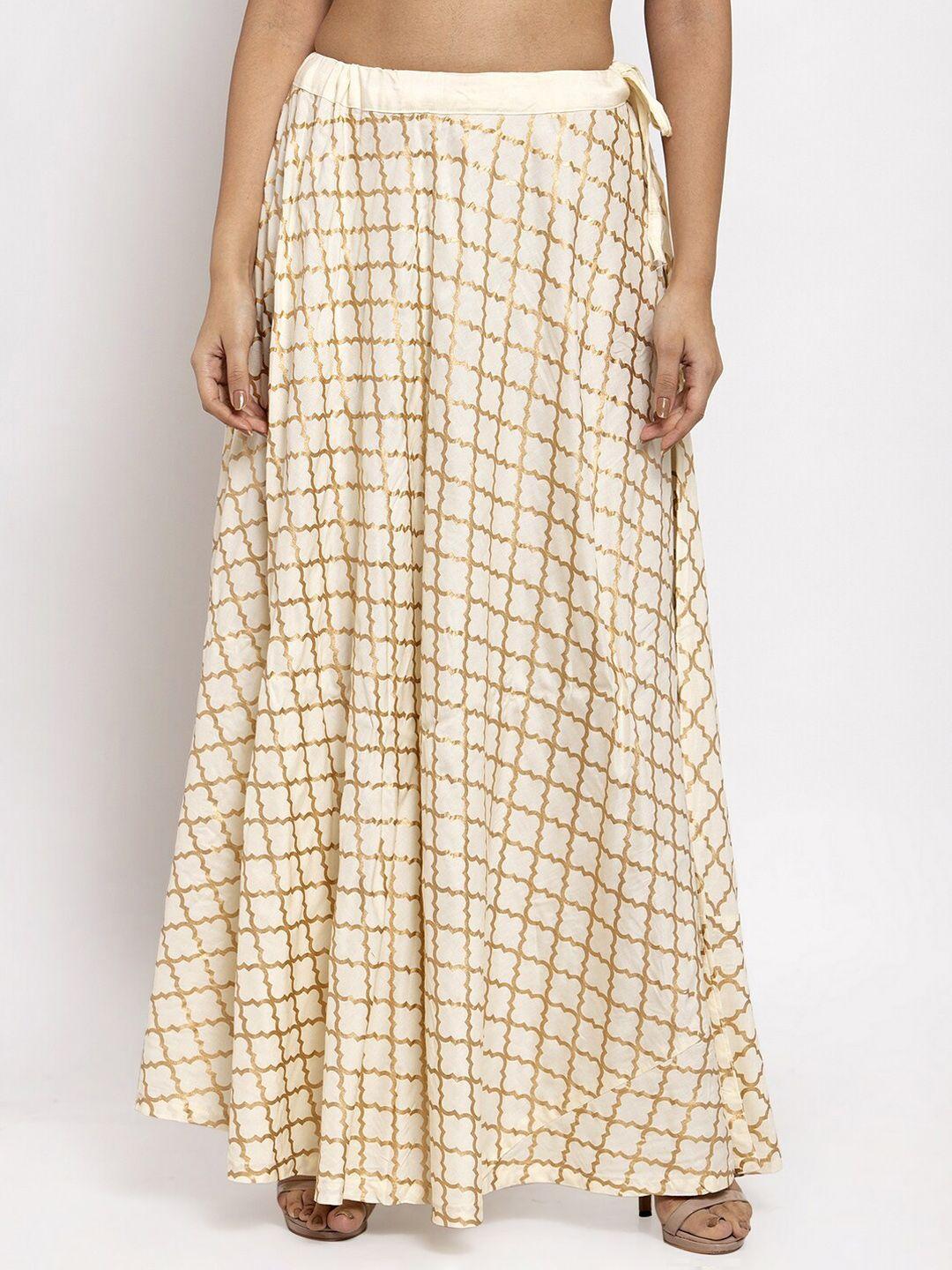 clora creation geometric printed flared maxi skirts