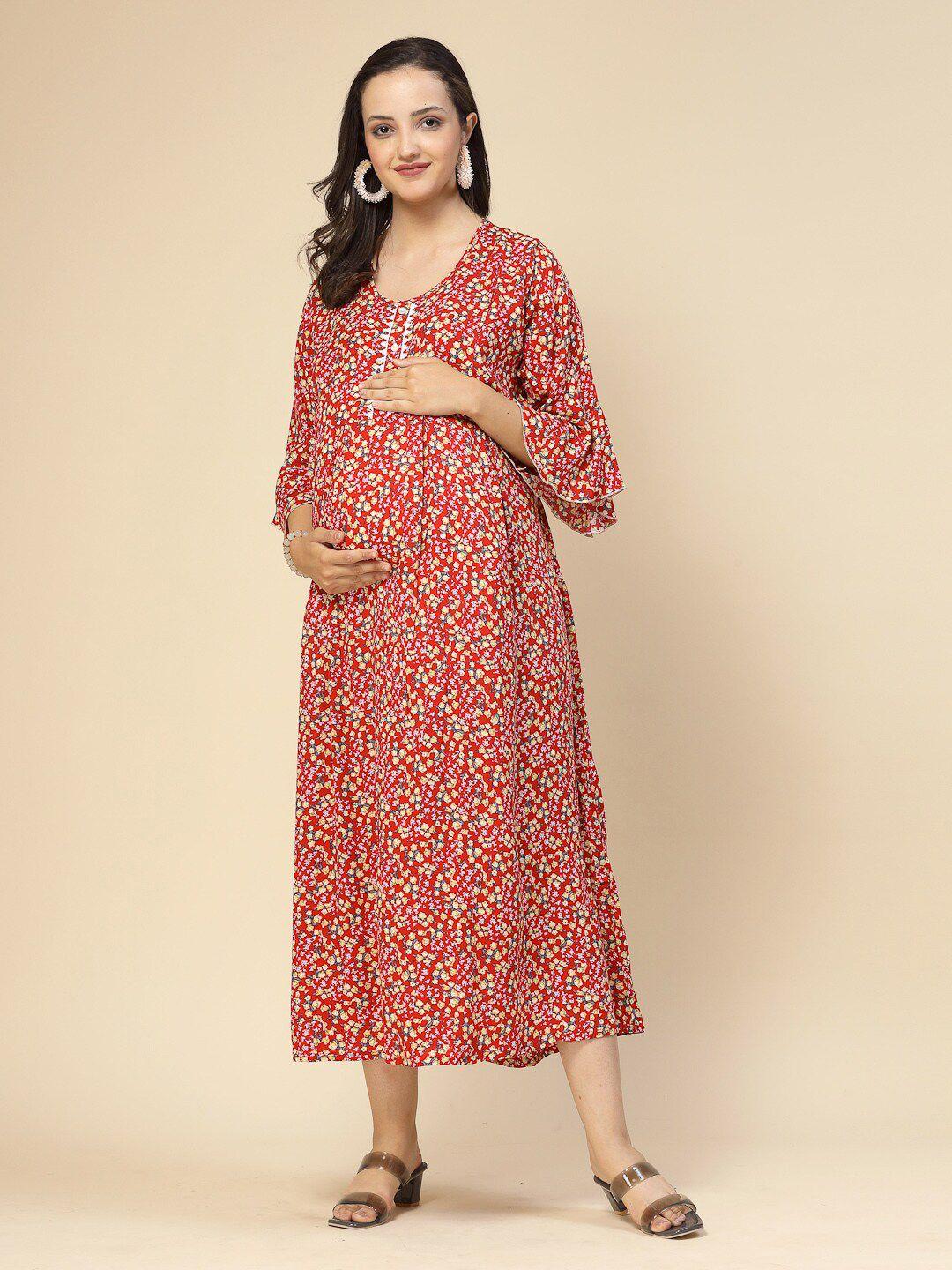 sweet dreams floral printed lace maternity & feeding zip midi nightdress