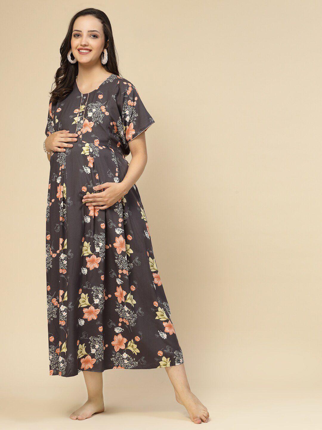 sweet dreams grey floral printed maternity nightdress