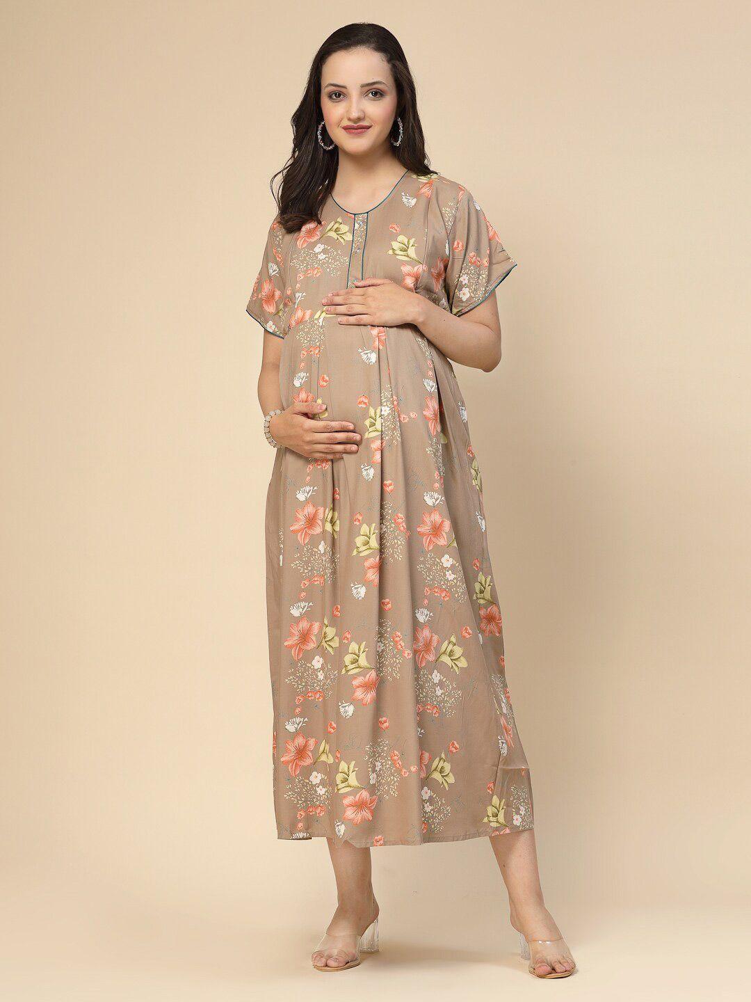 sweet dreams rust floral printed maternity nightdress