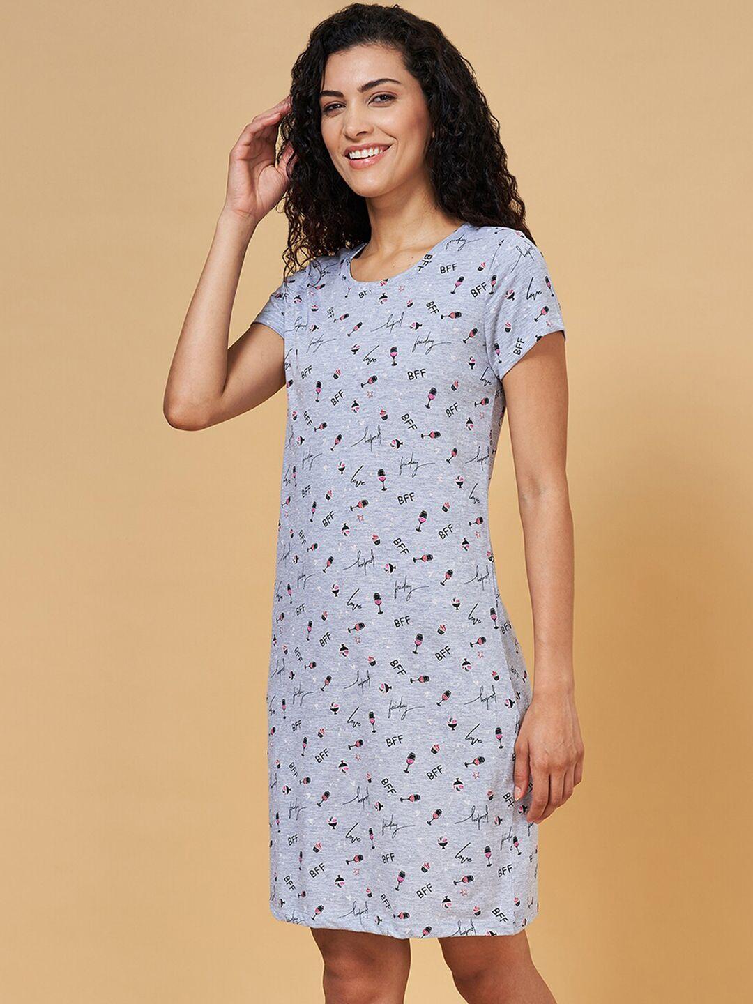 yu by pantaloons conversational printed pure cotton t-shirt nightdress