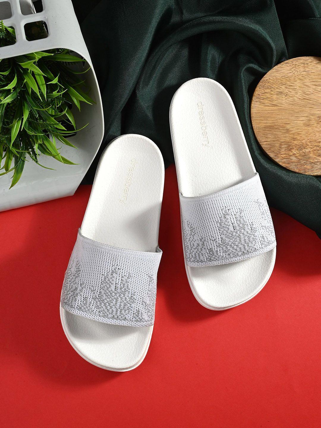 dressberry women white & grey self design fabric sliders