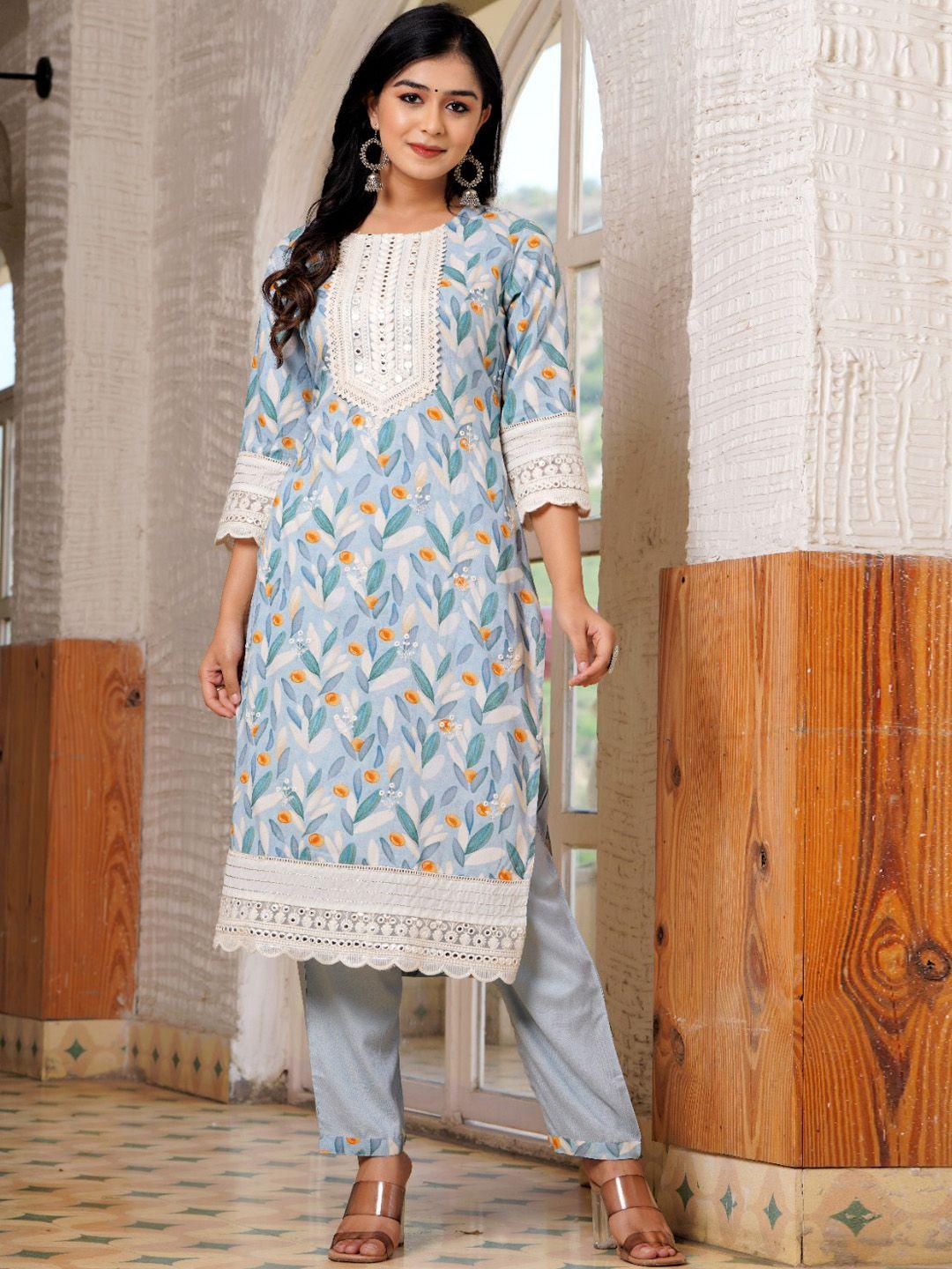 hatheli floral printed kurta with trousers & dupatta