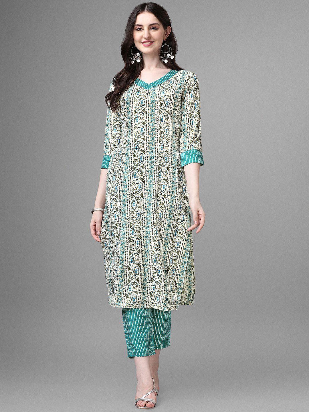 gorgone paisley printed regular kurta with trousers set