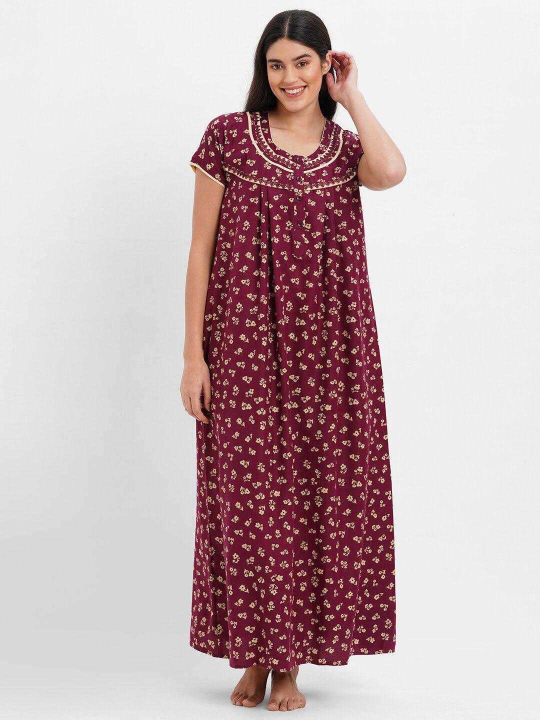 sweet dreams maroon floral printed maxi nightdress