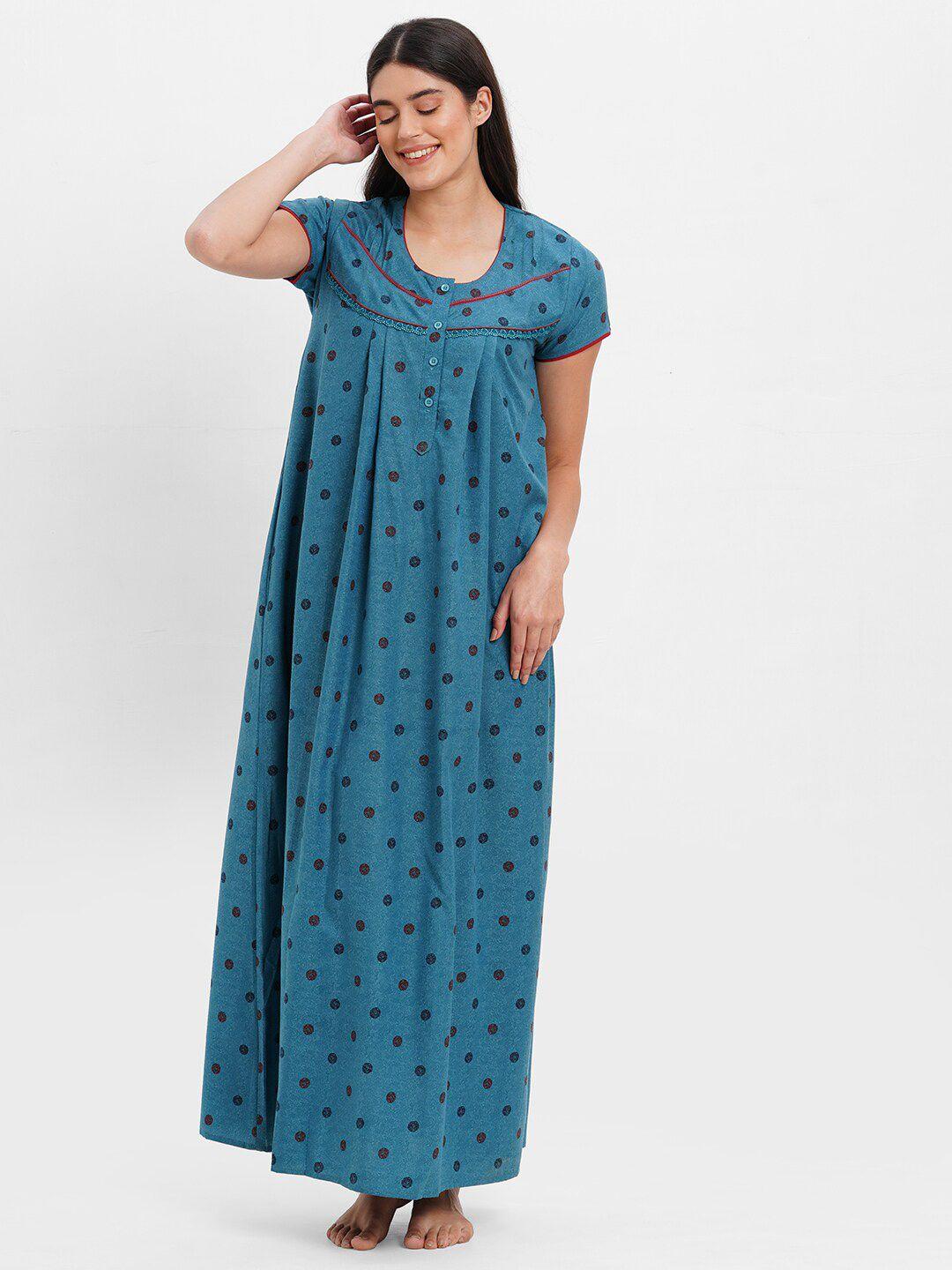 sweet dreams teal blue polka dot printed maxi nightdress