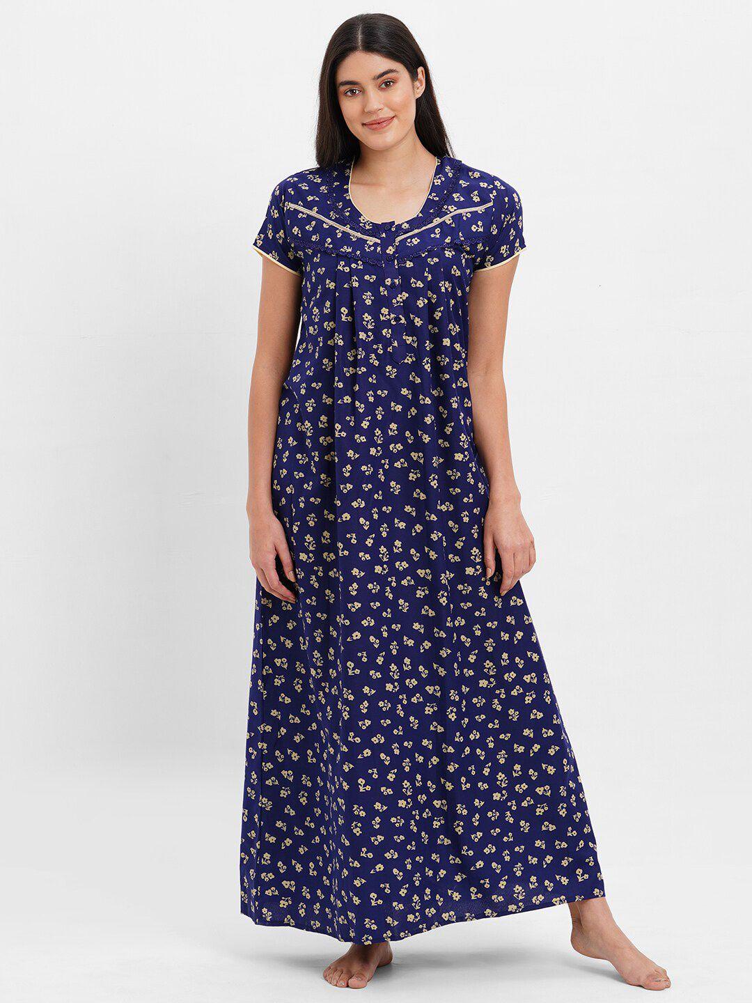 sweet dreams navy blue floral printed maxi nightdress