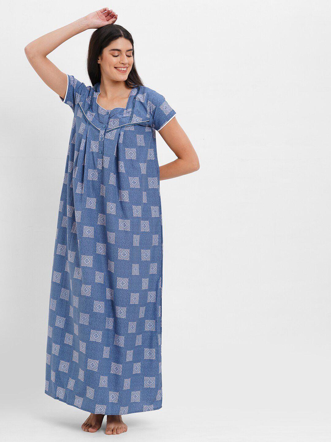 sweet dreams blue geometric printed maxi nightdress