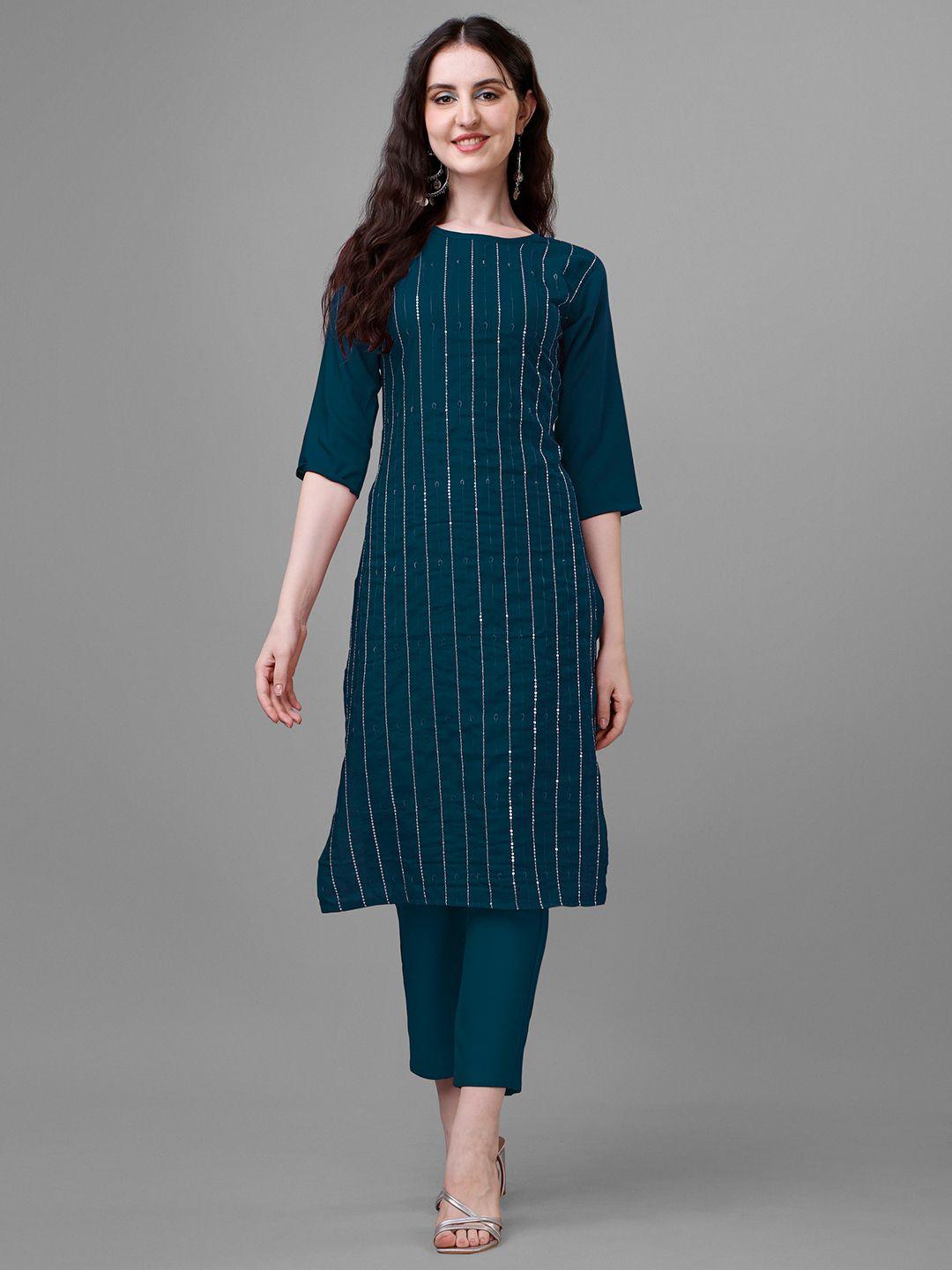 femvy embroidered sequined straight kurta