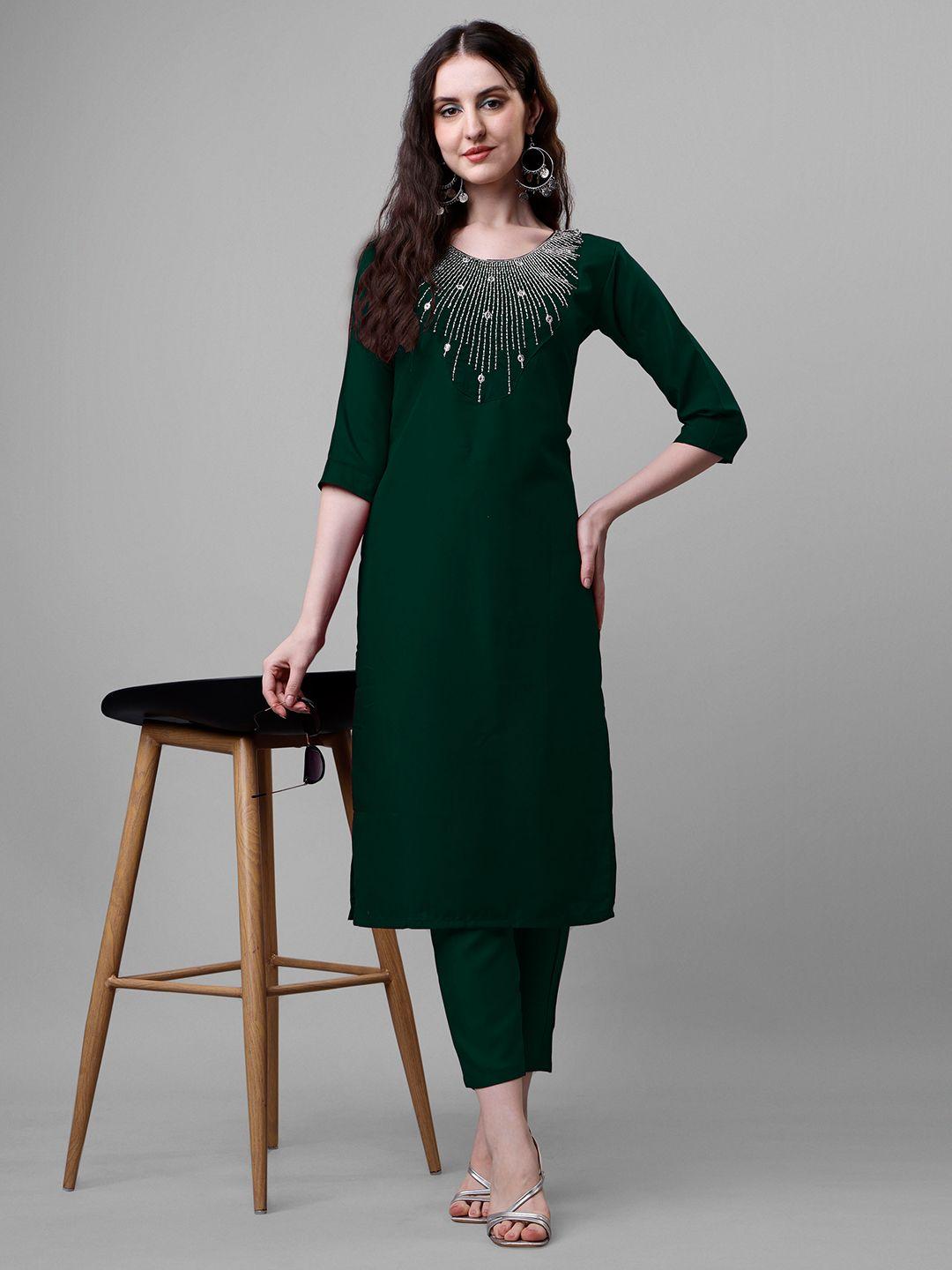 femvy ethnic motifs yoke design sequined thread work kurta