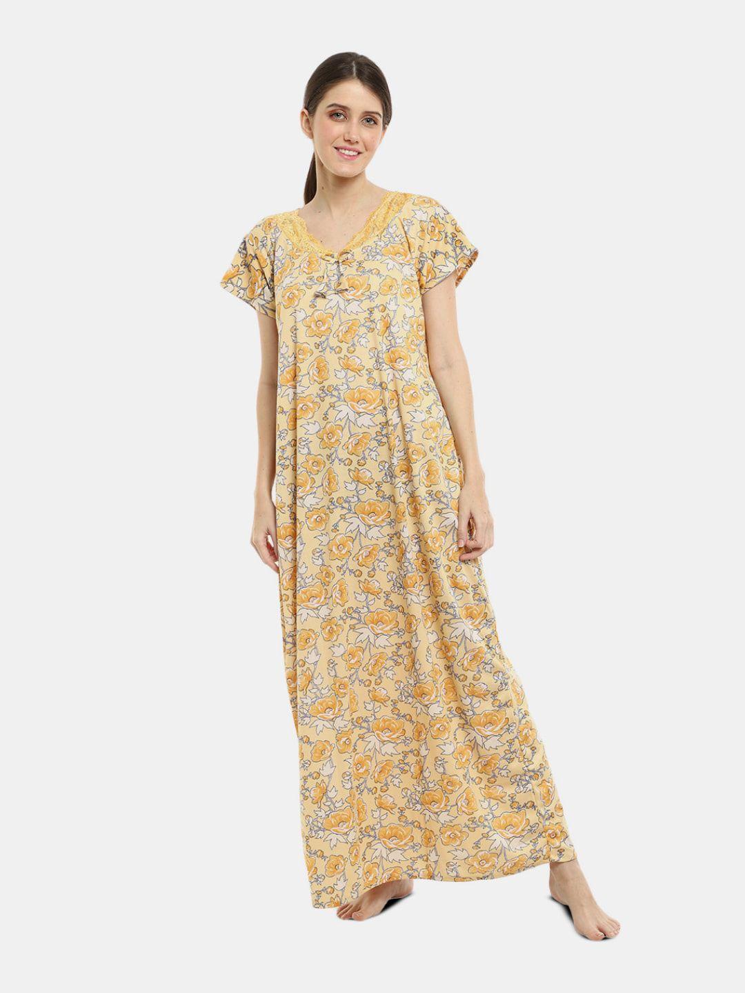 v-mart v-neck printed pure cotton maxi nightdress