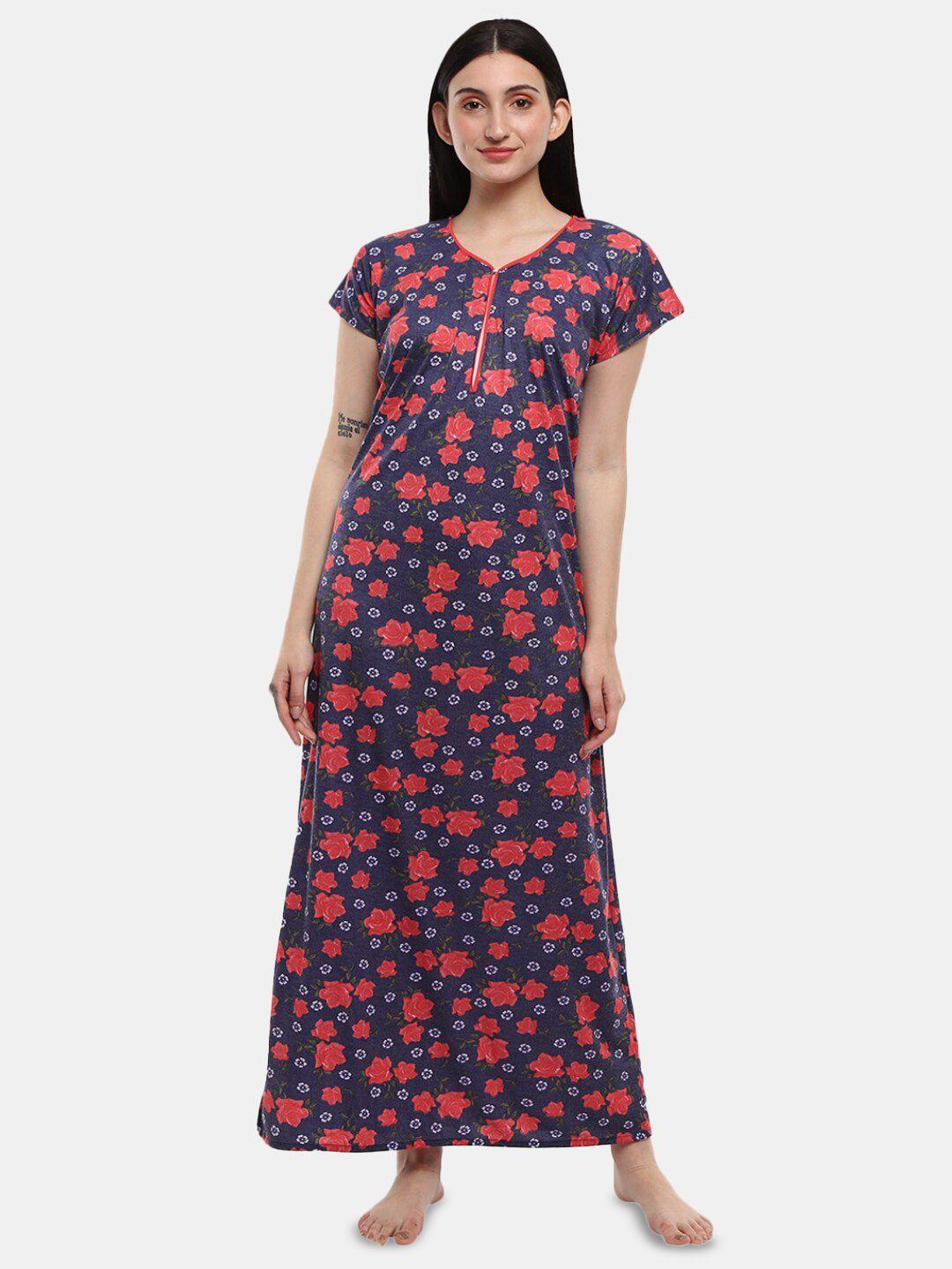 v-mart floral printed pure cotton maxi nightdress