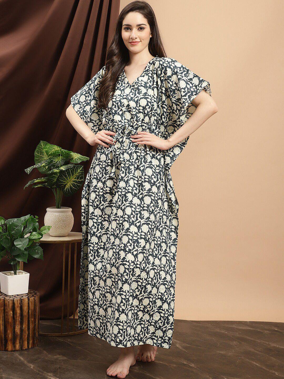 boston club floral printed pure cotton kaftan maxi nightdress