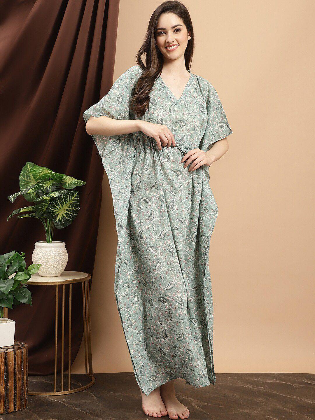 boston club printed pure cotton kaftan maxi nightdress