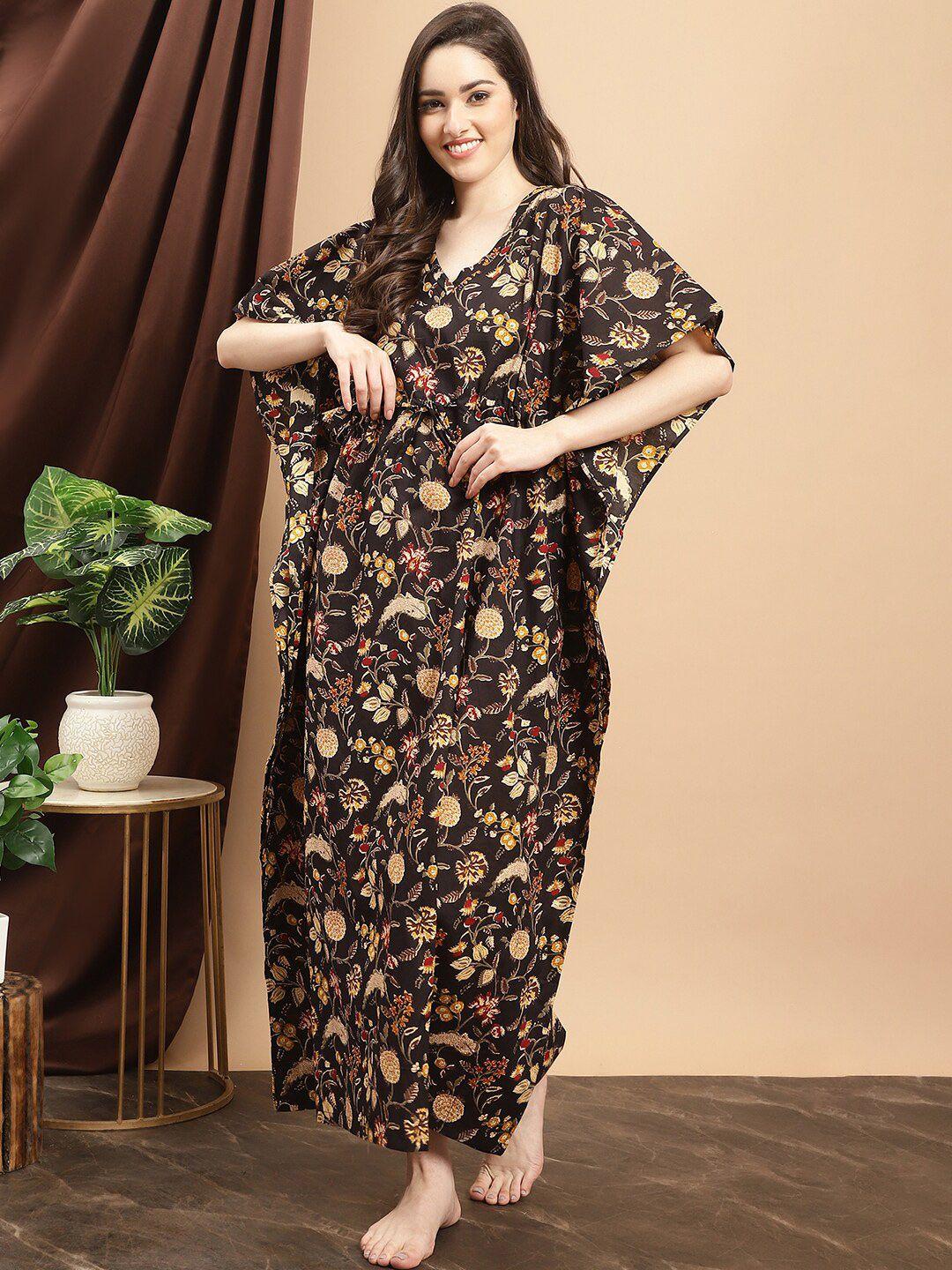 boston club floral printed pure cotton kaftan maxi nightdress