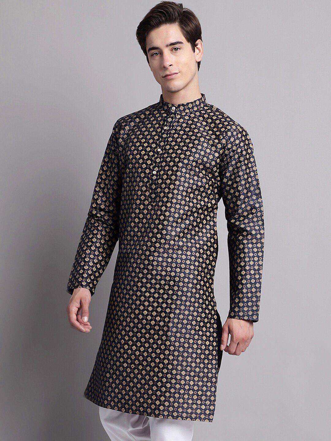 jompers ethnic motifs printed mandarin collar cotton silk kurta