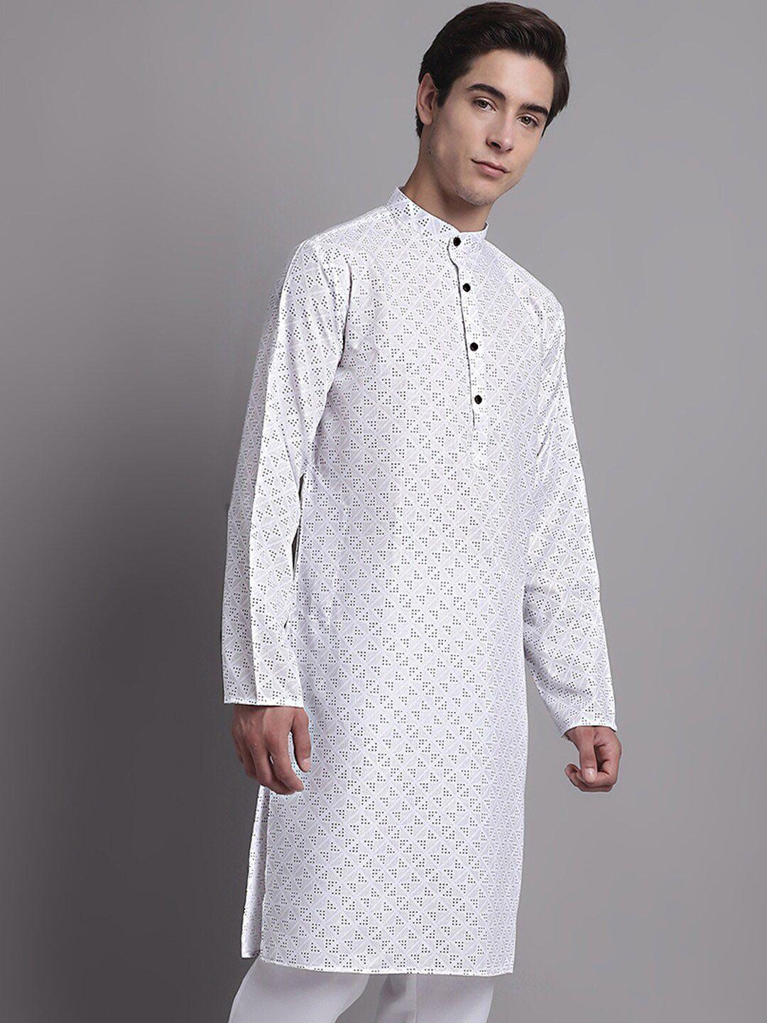 jompers band collar geometric printed pure cotton kurta