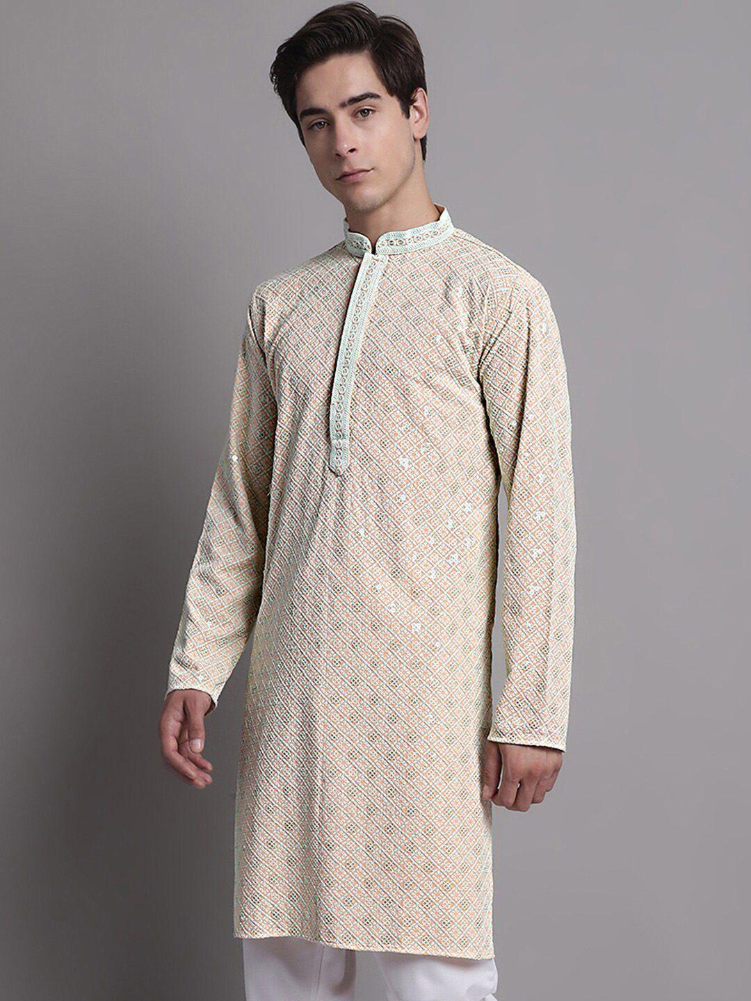 jompers embroidered mandarin collar pure cotton kurta