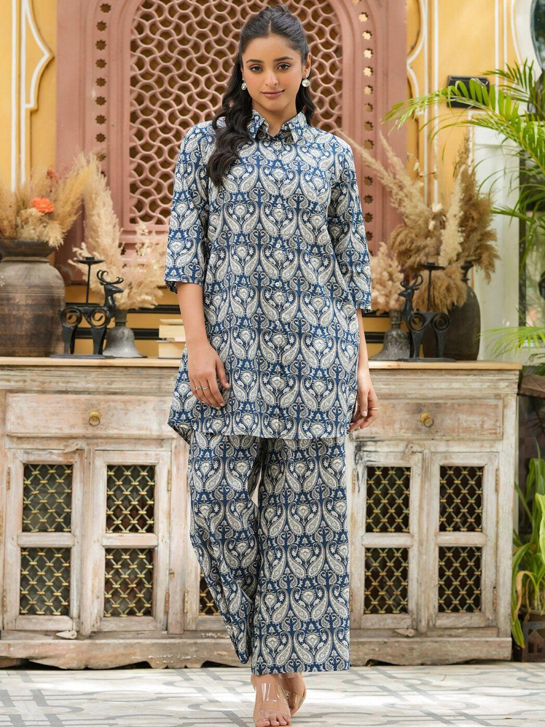 sanskrutihomes paisley printed longline shirt & palazzo co-ords