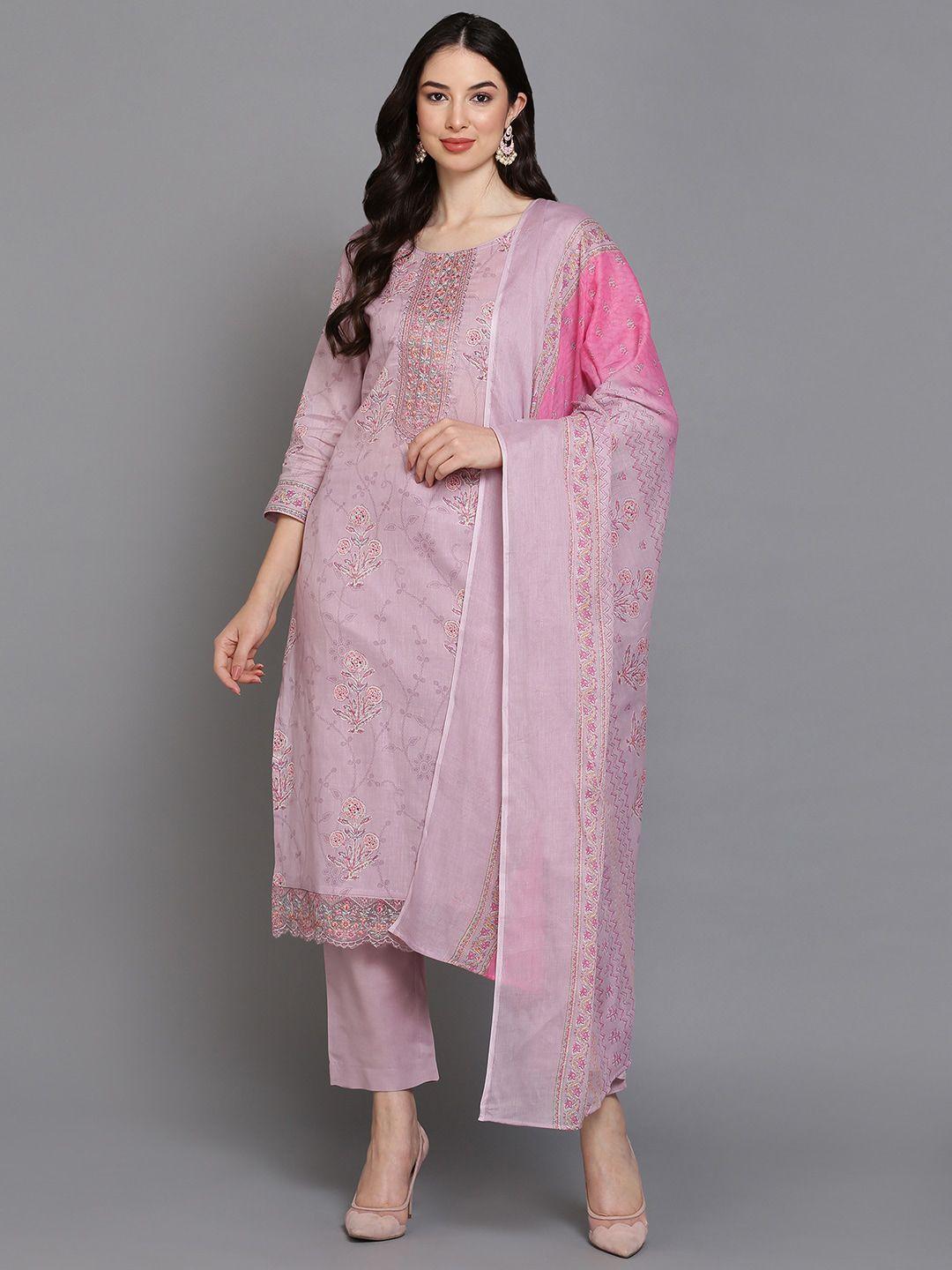 ahika  floral printed thread work regular kurta with trousers & dupatta