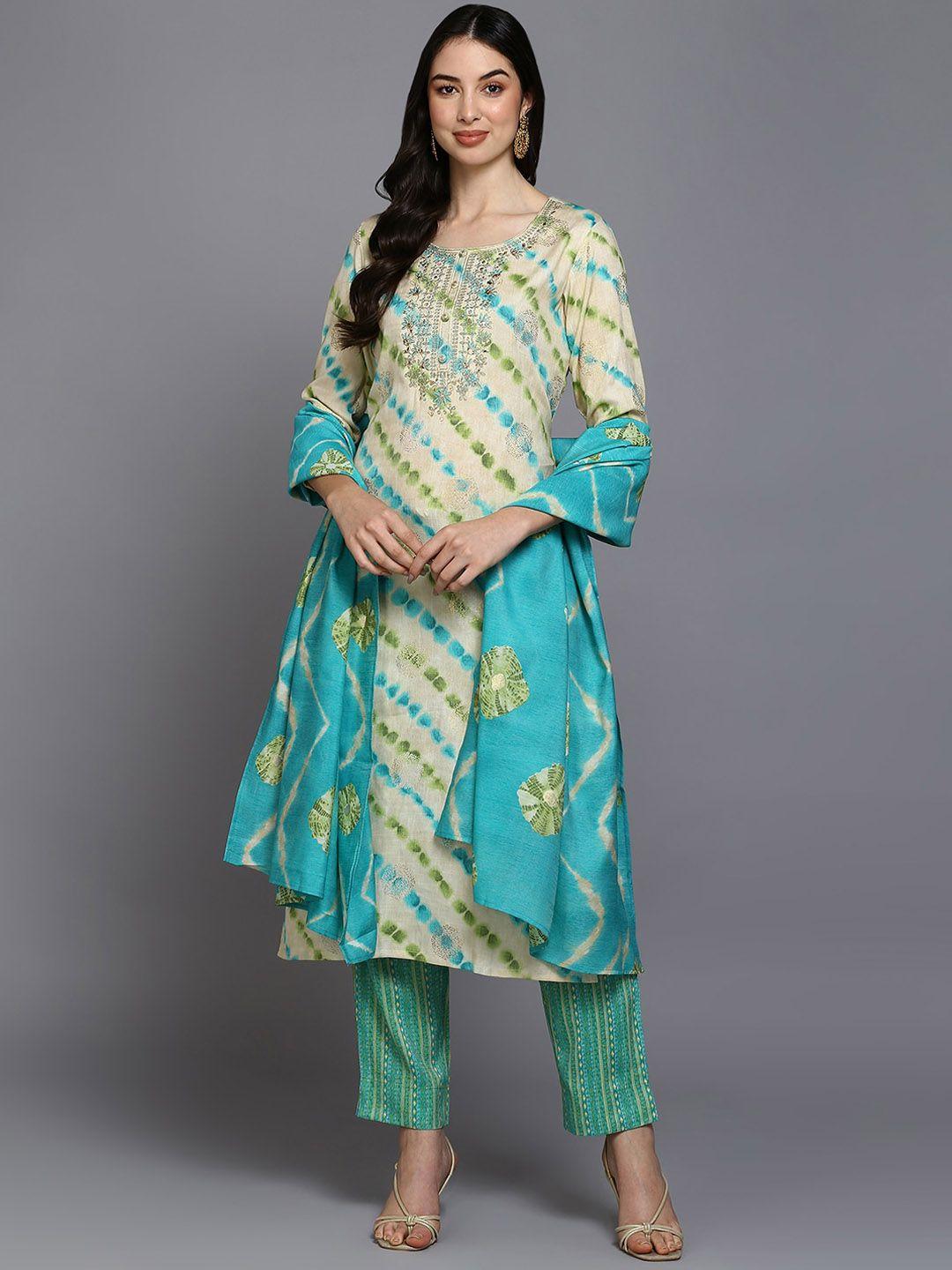 ahika ethnic motifs printed regular kurta with trousers & with dupatta