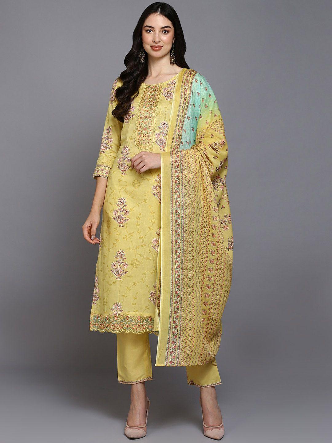 ahika ethnic motifs printed regular kurta with trousers & dupatta