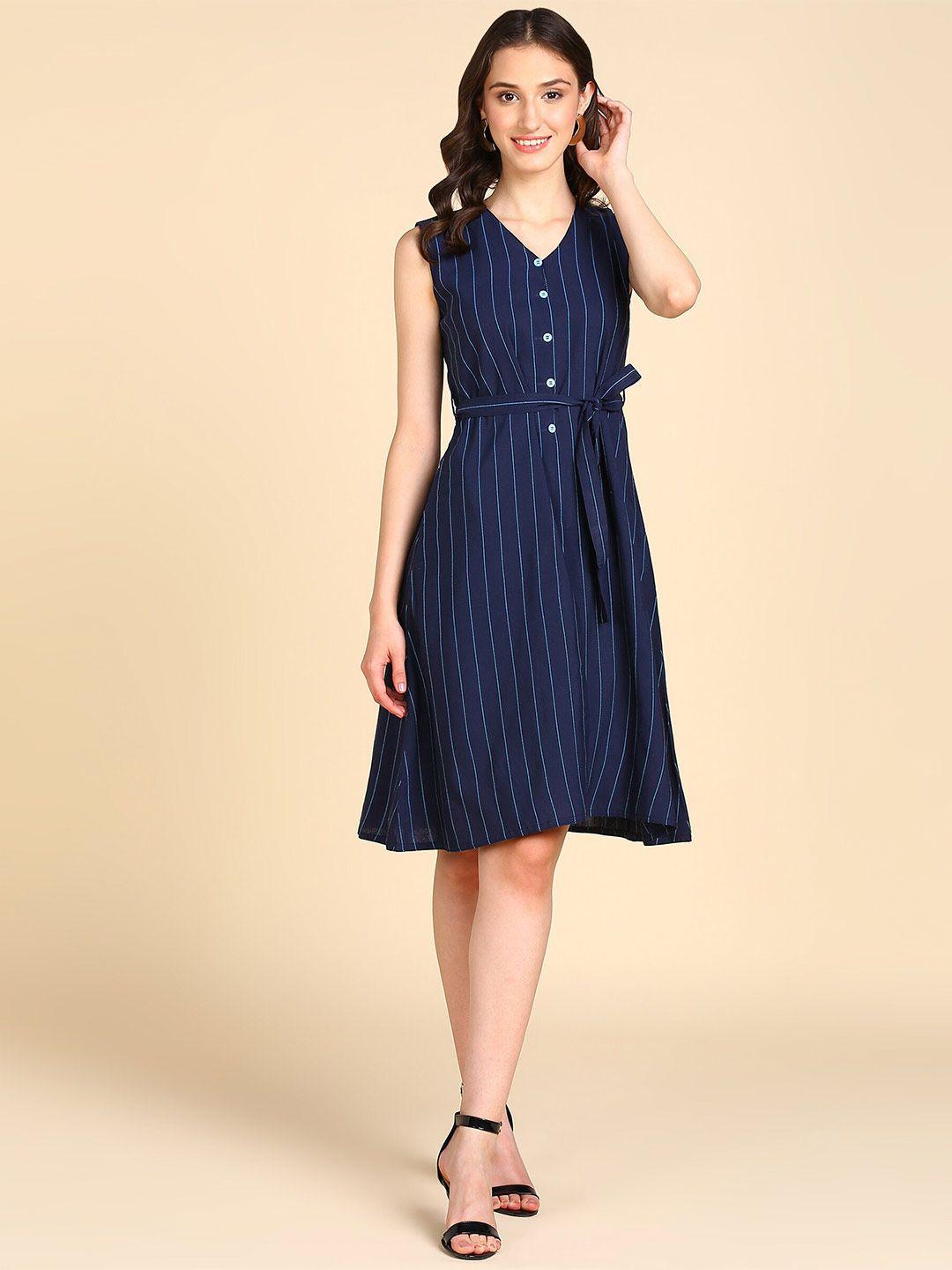 rudraaksha creations v-neck striped a-line dress