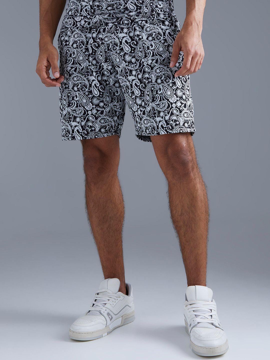 boohooman relaxed fit paisley jacquard shorts